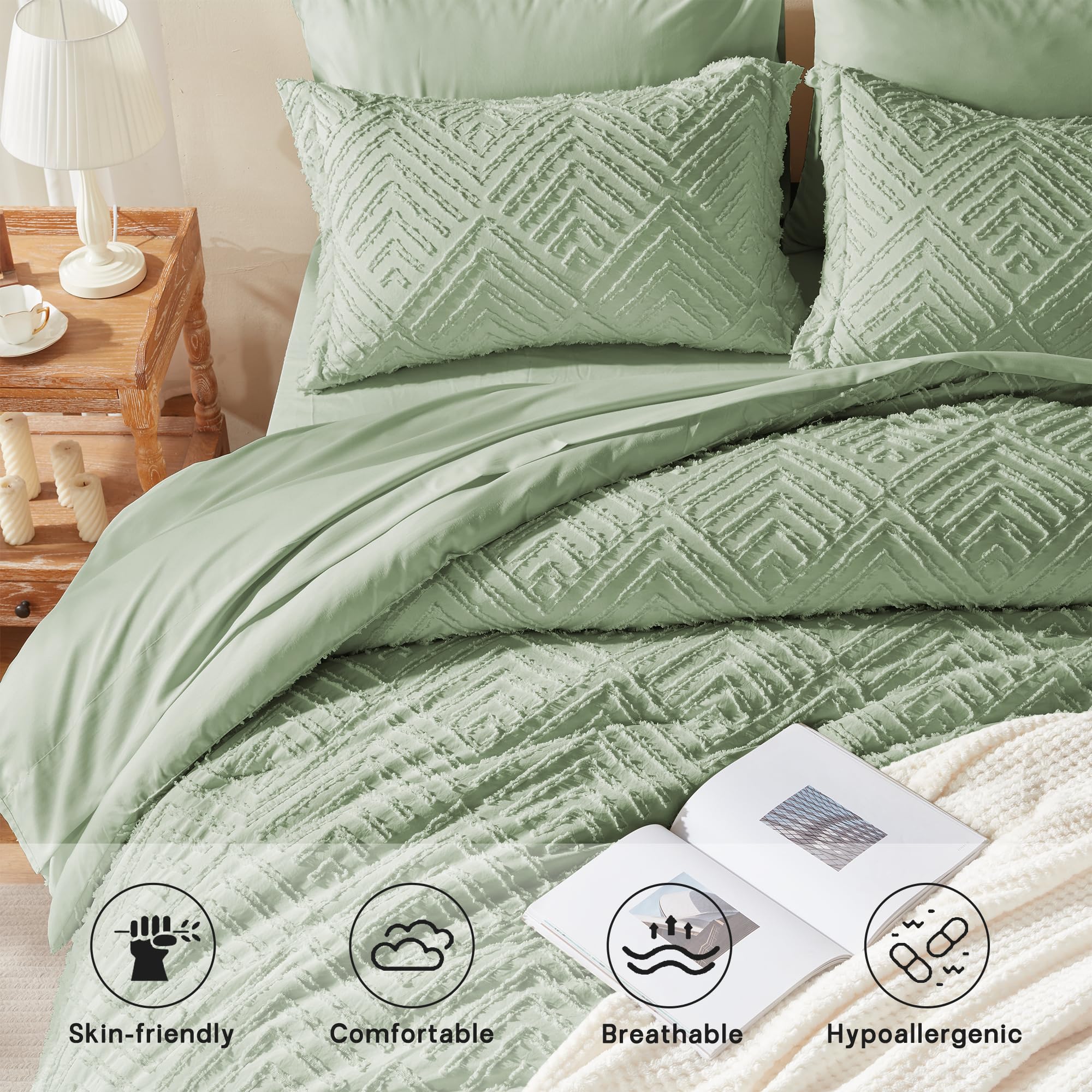 Boho Tufted Quilt Set – Ultra-Soft Microfiber, Minimal Diamond Pattern & Easy-Care All-Season Bedding