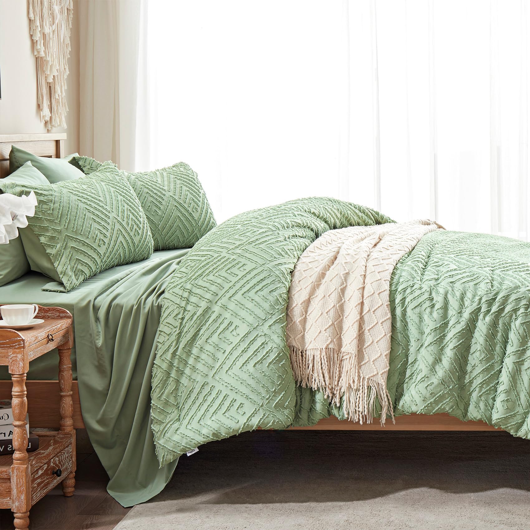 Boho Tufted Quilt Set – Ultra-Soft Microfiber, Minimal Diamond Pattern & Easy-Care All-Season Bedding