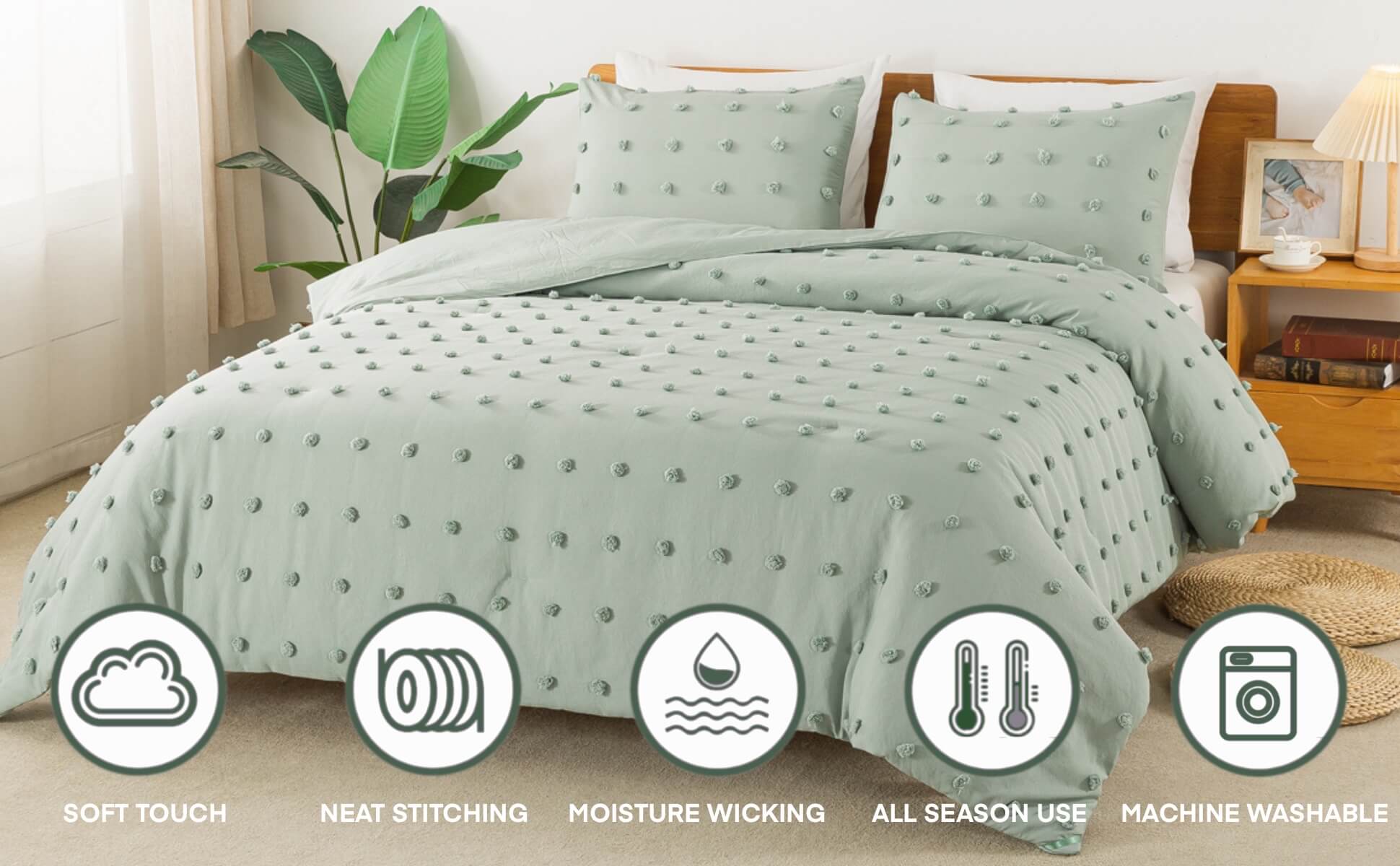 Tufted Dot Quilt Set – Minimalist Textured Design, Soft Microfiber Filling, Durable Stitching & Easy-Care Bedding