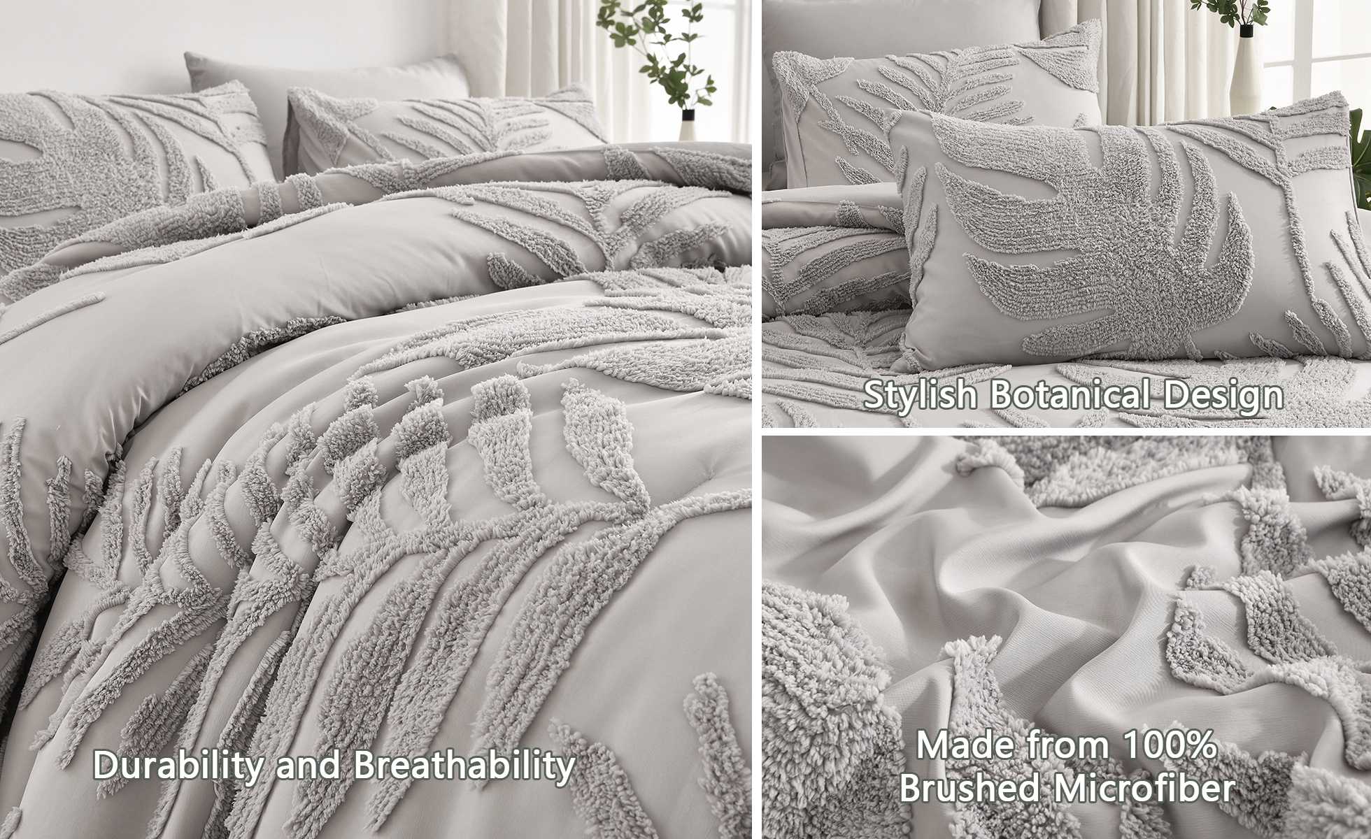 Palm Leaf Tufted Quilt Set – Soft Microfiber Comfort, Tropical Textured Design & Easy-Care Bedding