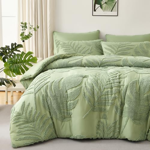 Palm Leaf Tufted Quilt Set – Soft Microfiber Comfort, Tropical Textured Design & Easy-Care Bedding