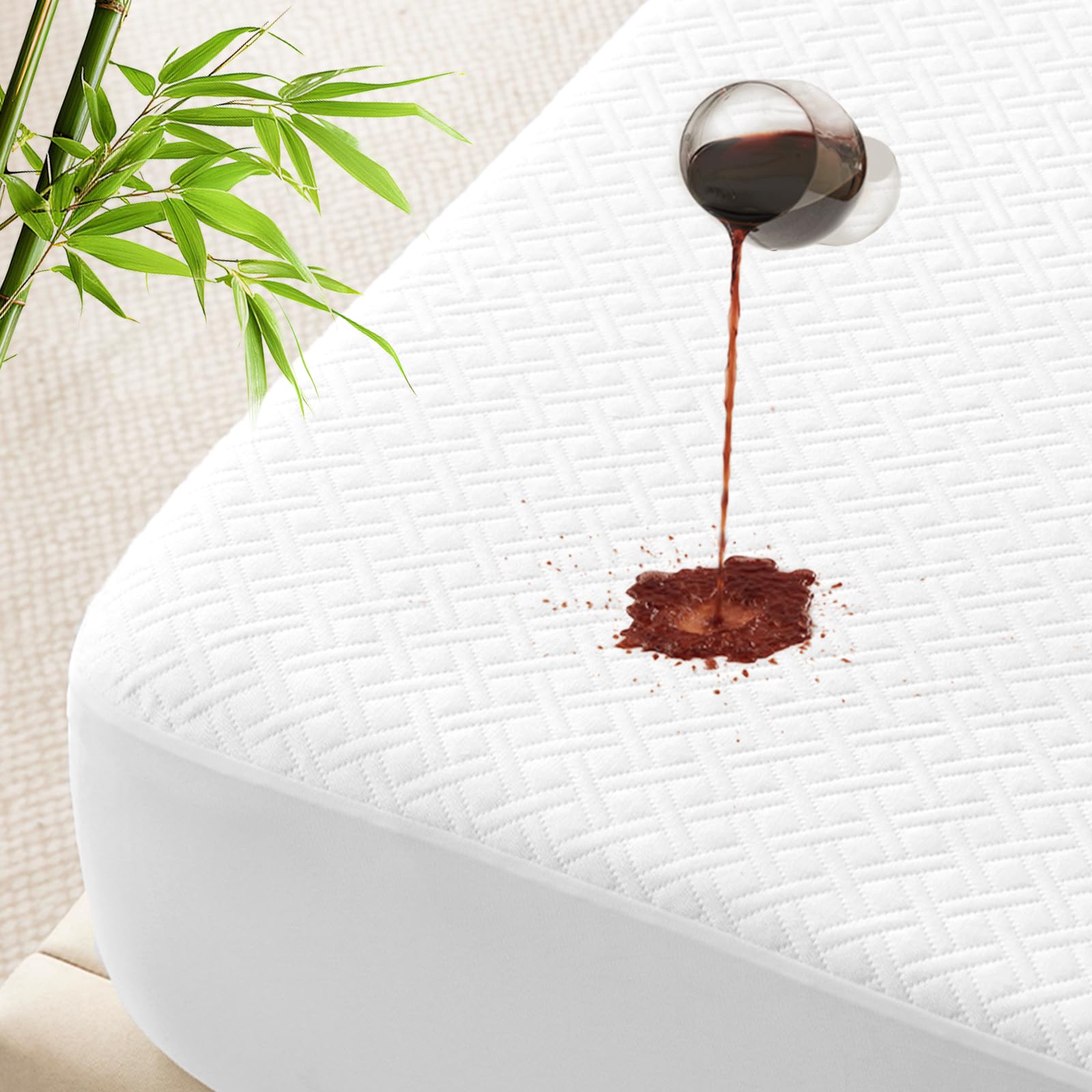 Breathable Bamboo Viscose Waterproof Mattress Protector with Deep Pocket