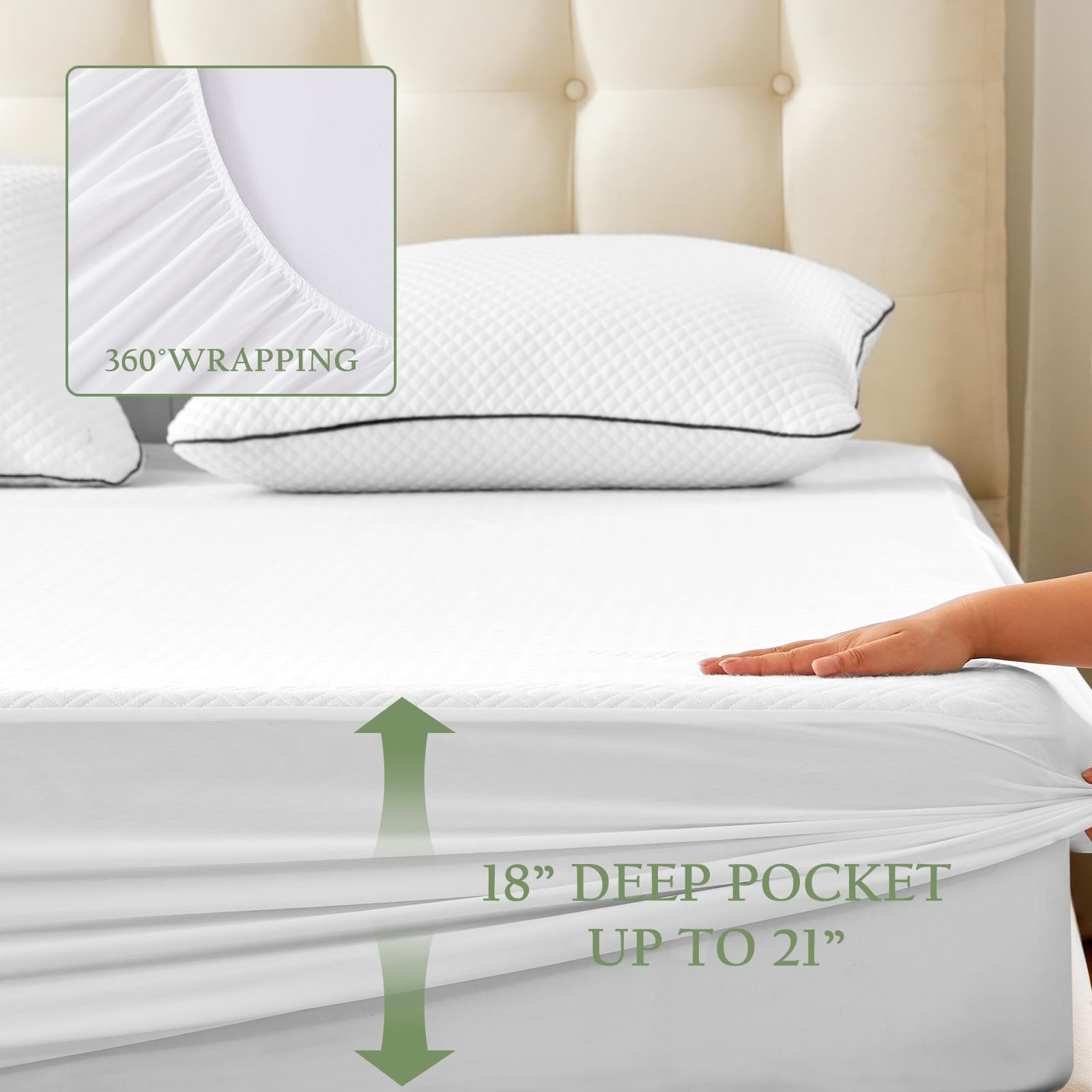 Breathable Bamboo Viscose Waterproof Mattress Protector with Deep Pocket