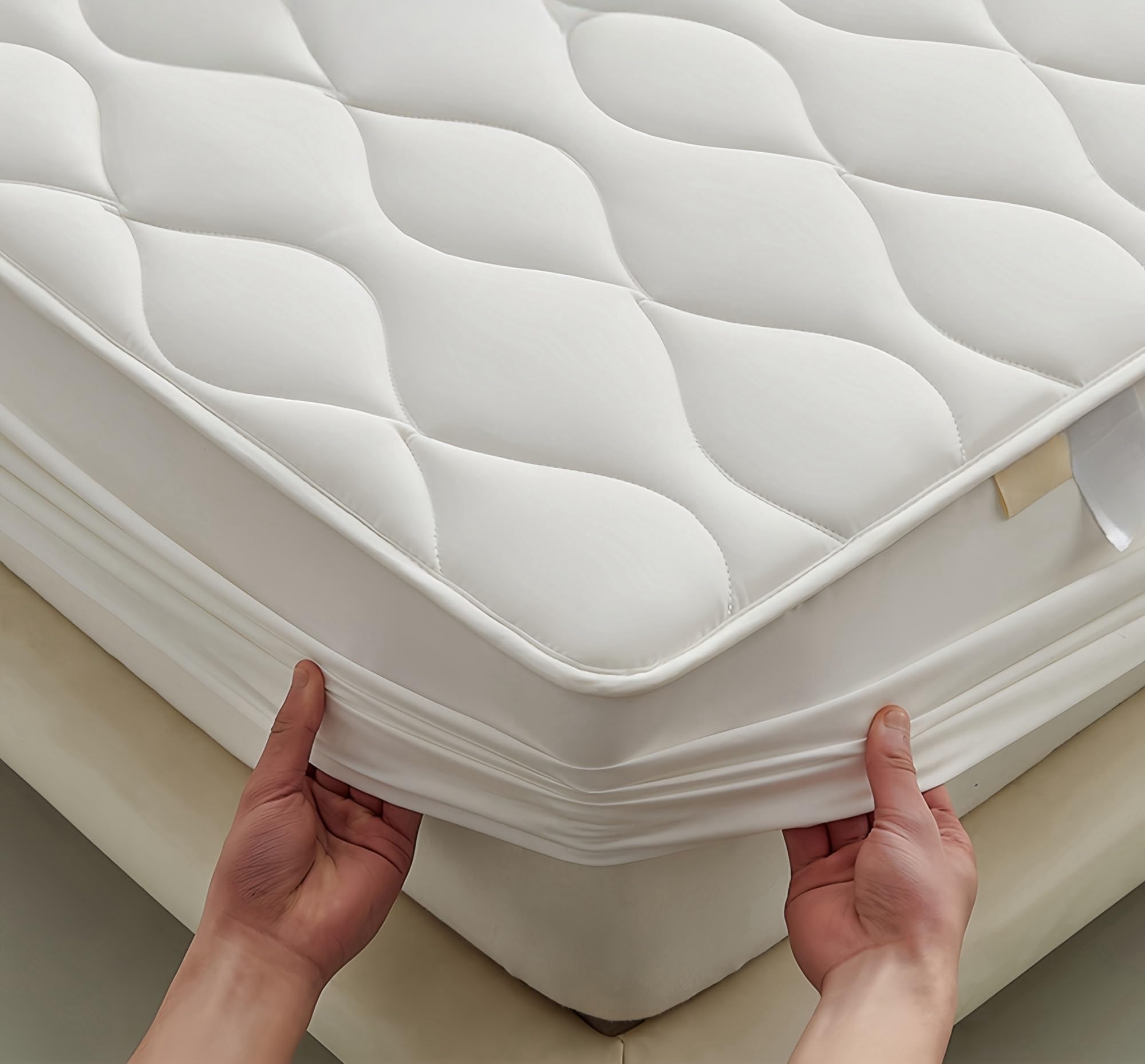 Solid Color Polyester Waterproof Fitted Mattress Protector with Deep Pocket Design