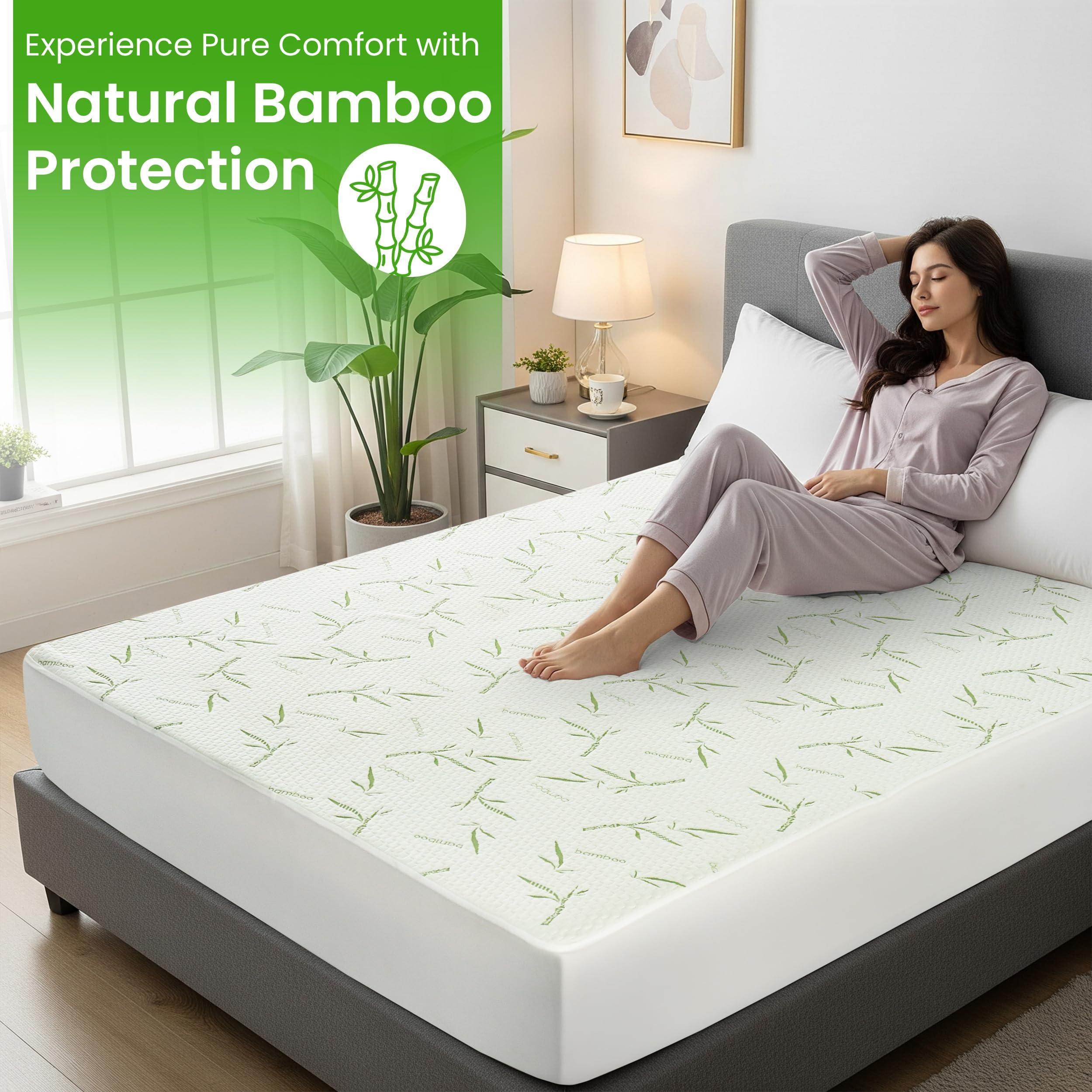 Bamboo Fiber Waterproof Fitted Mattress Protector – Soft, Cooling & Machine-Washable