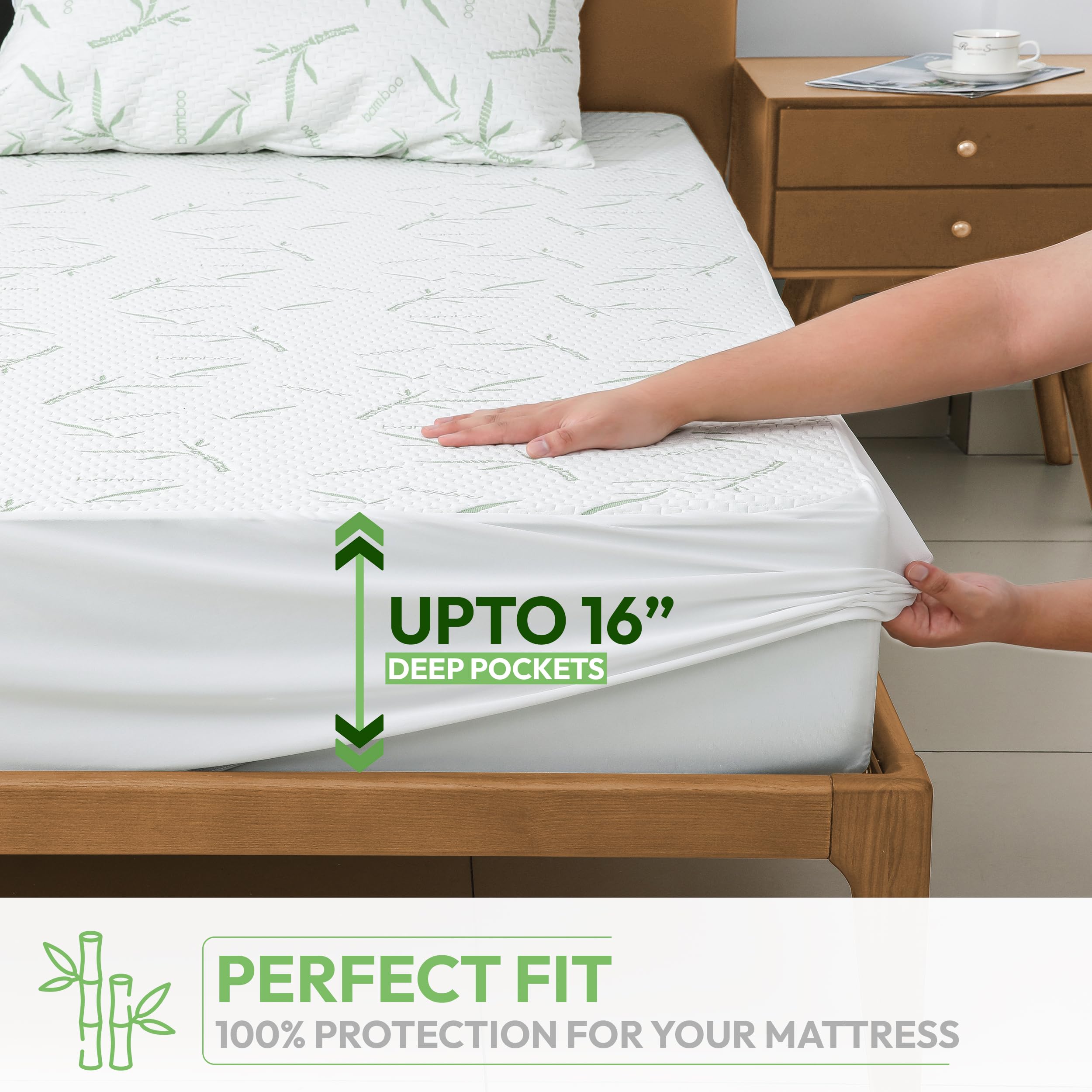 Bamboo Fiber Waterproof Fitted Mattress Protector – Soft, Cooling & Machine-Washable