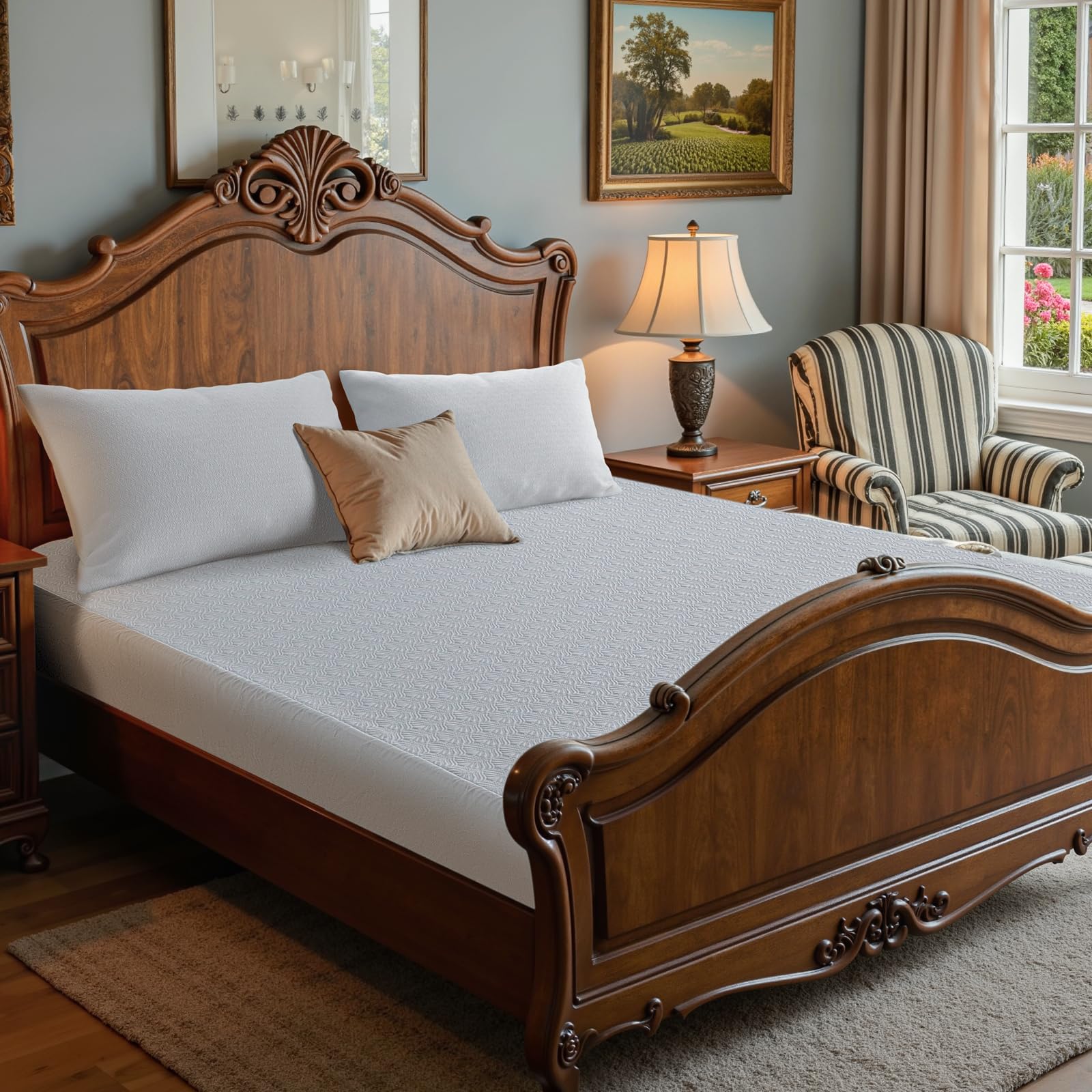 Cooling Breathable Waterproof Fitted Mattress Protector – Deep Pocket, TPU Backing, Soft & Durable