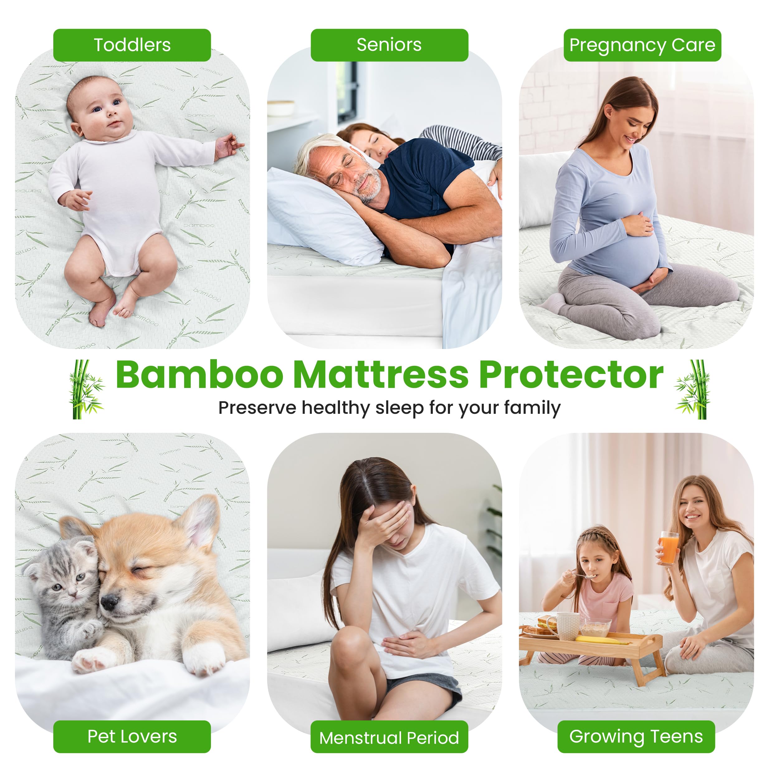 Bamboo Fiber Waterproof Fitted Mattress Protector – Soft, Cooling & Machine-Washable