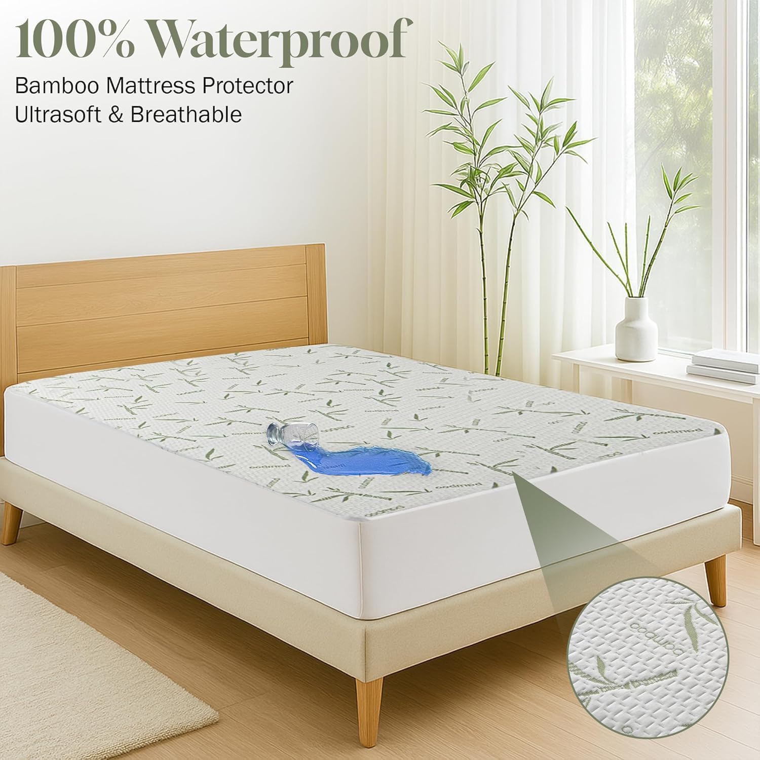 Bamboo Fiber Waterproof Fitted Mattress Protector – Soft, Cooling & Machine-Washable