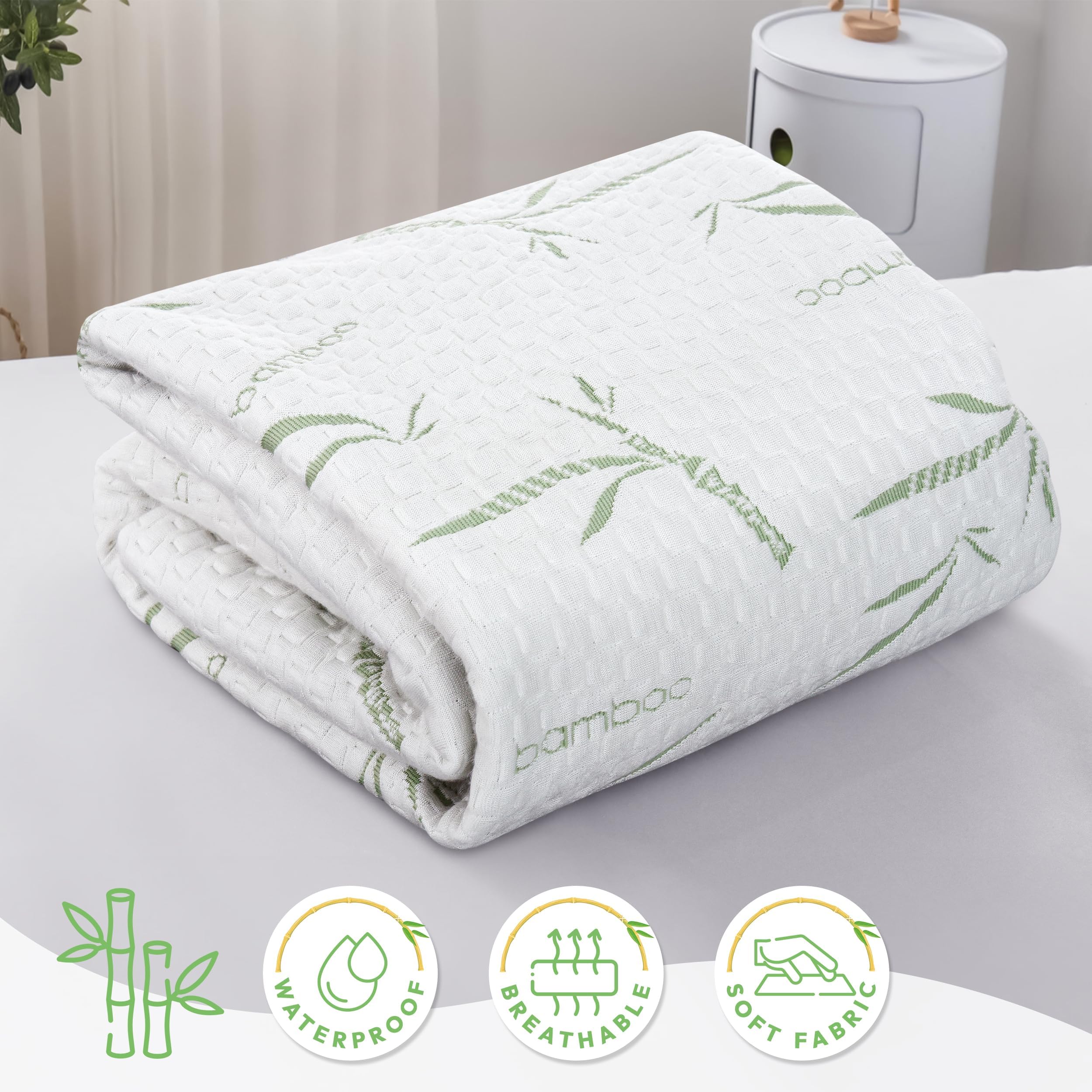 Bamboo Fiber Waterproof Fitted Mattress Protector – Soft, Cooling & Machine-Washable