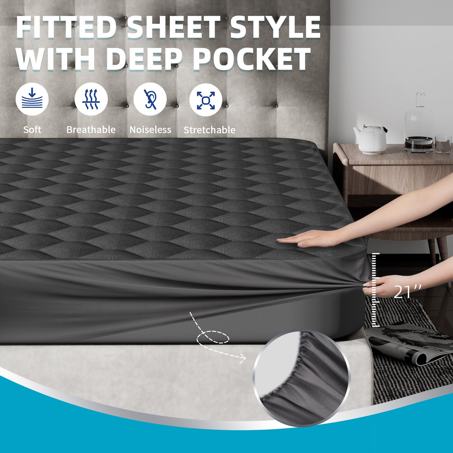Premium Microfiber Noise-Free Waterproof Mattress Protector with Deep Pocket