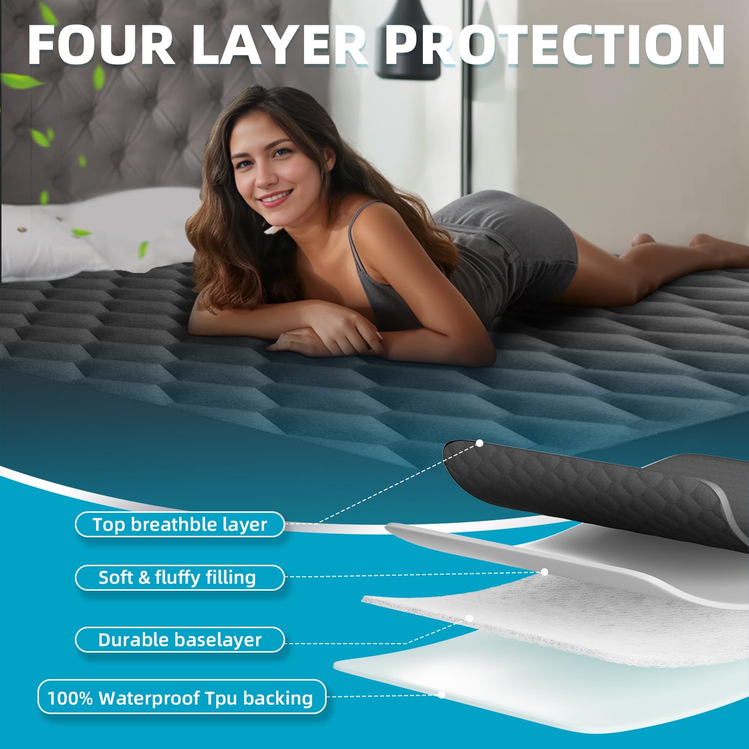 Premium Microfiber Noise-Free Waterproof Mattress Protector with Deep Pocket