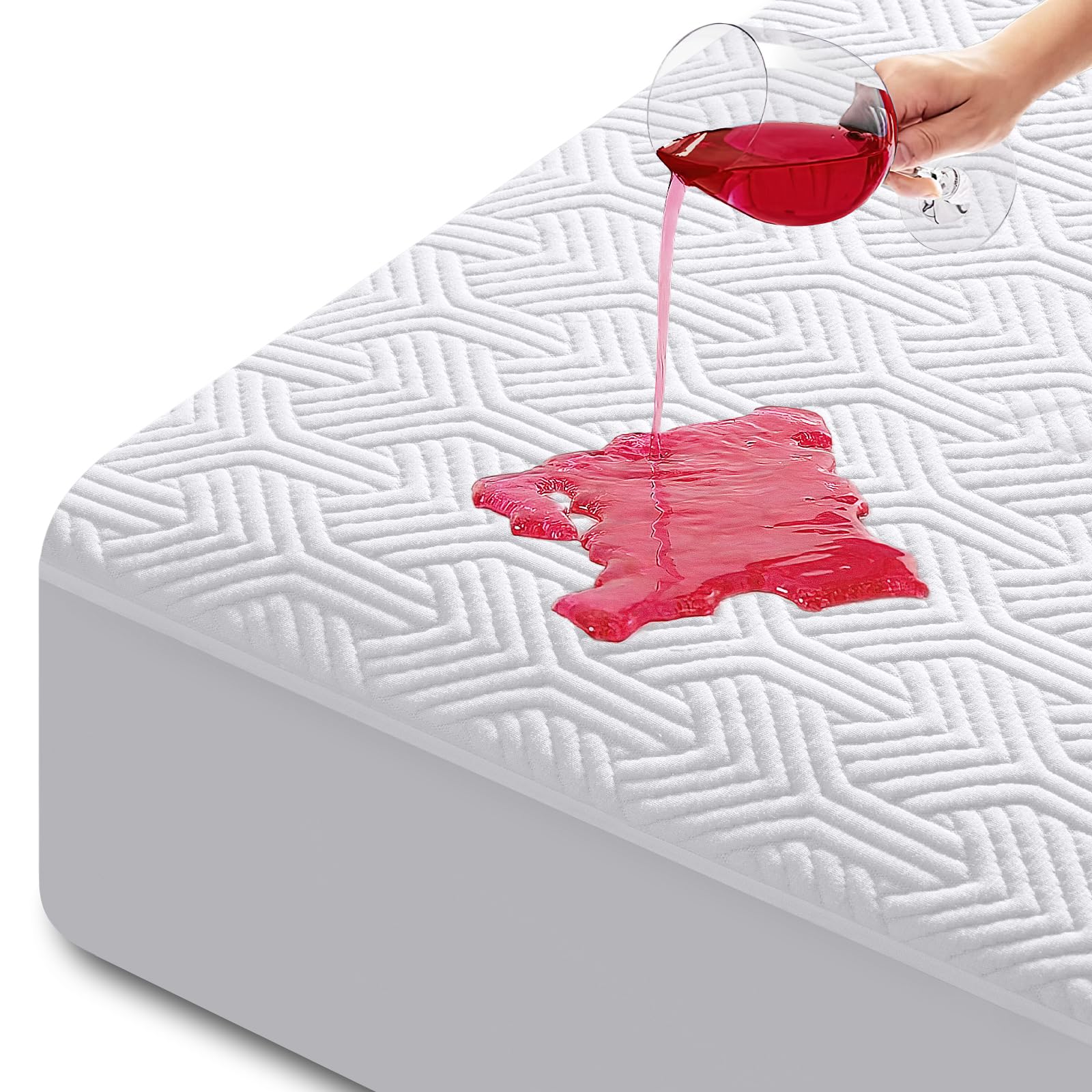 Cooling Bamboo Viscose Waterproof Fitted Mattress Protector with 3D Air Layer & Deep Pocket