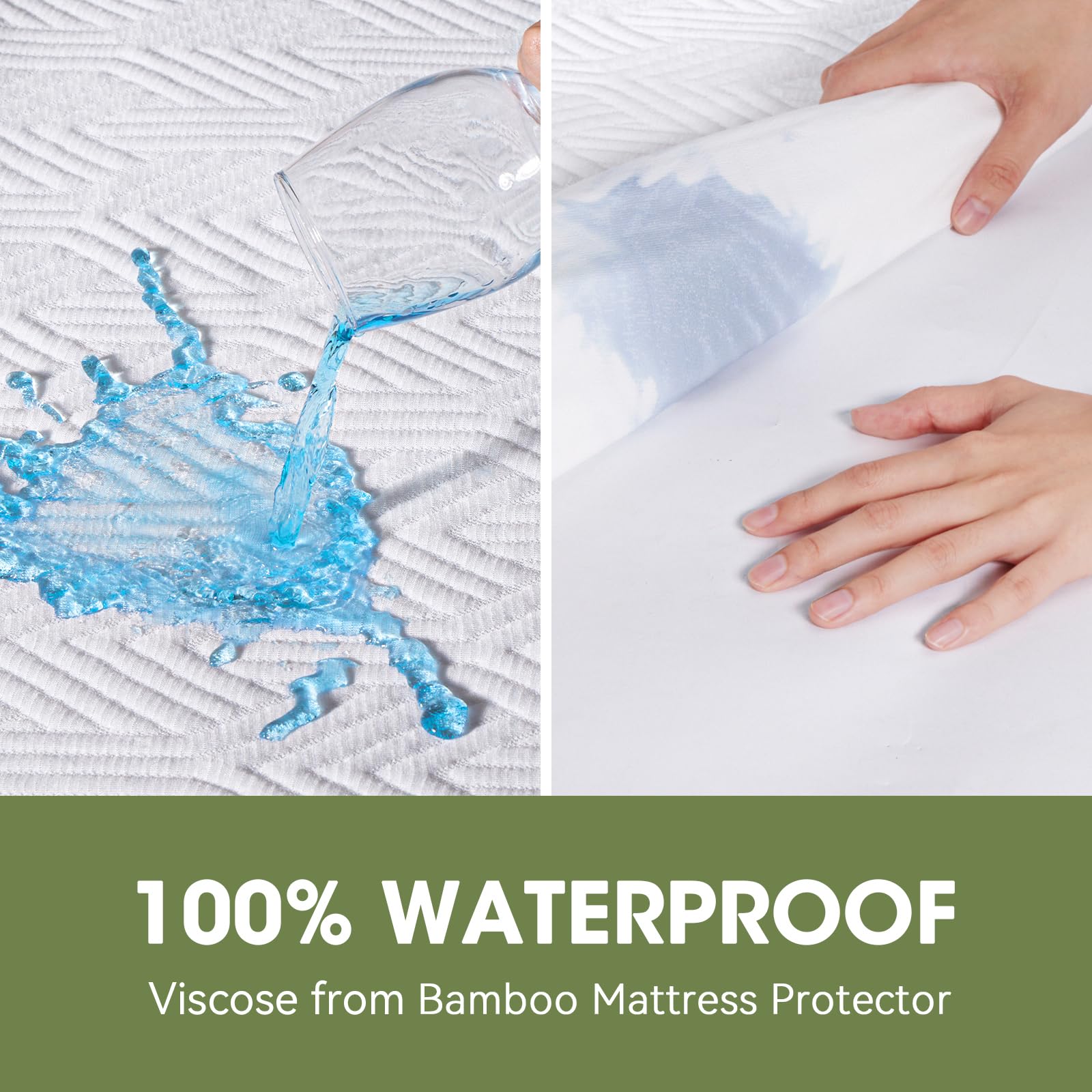 Cooling Bamboo Viscose Waterproof Fitted Mattress Protector with 3D Air Layer & Deep Pocket