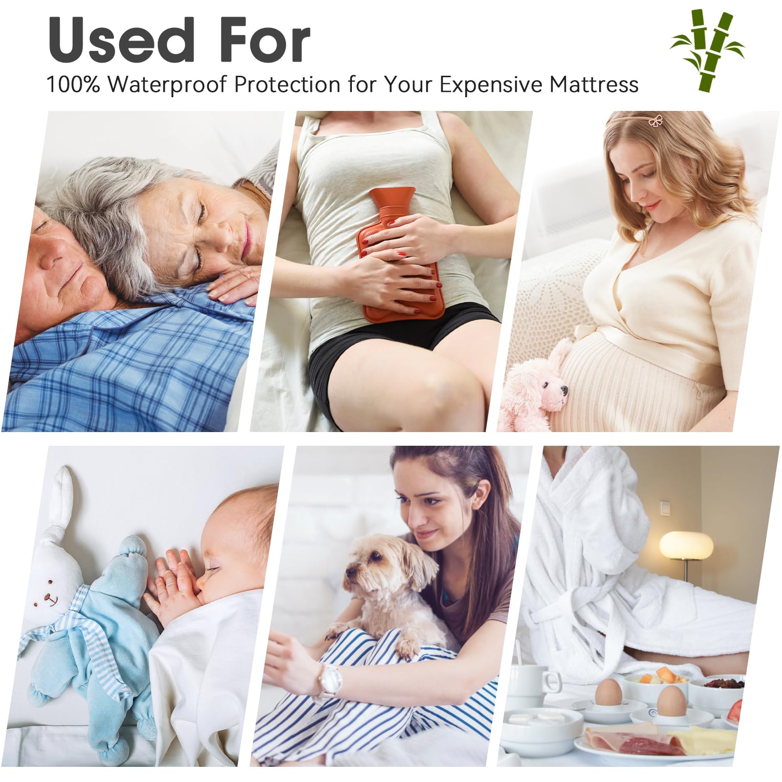 Cooling Bamboo Viscose Waterproof Fitted Mattress Protector with 3D Air Layer & Deep Pocket