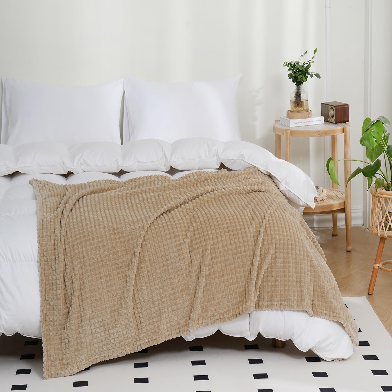 3D Square Jacquard Flannel Fleece Throw Blanket