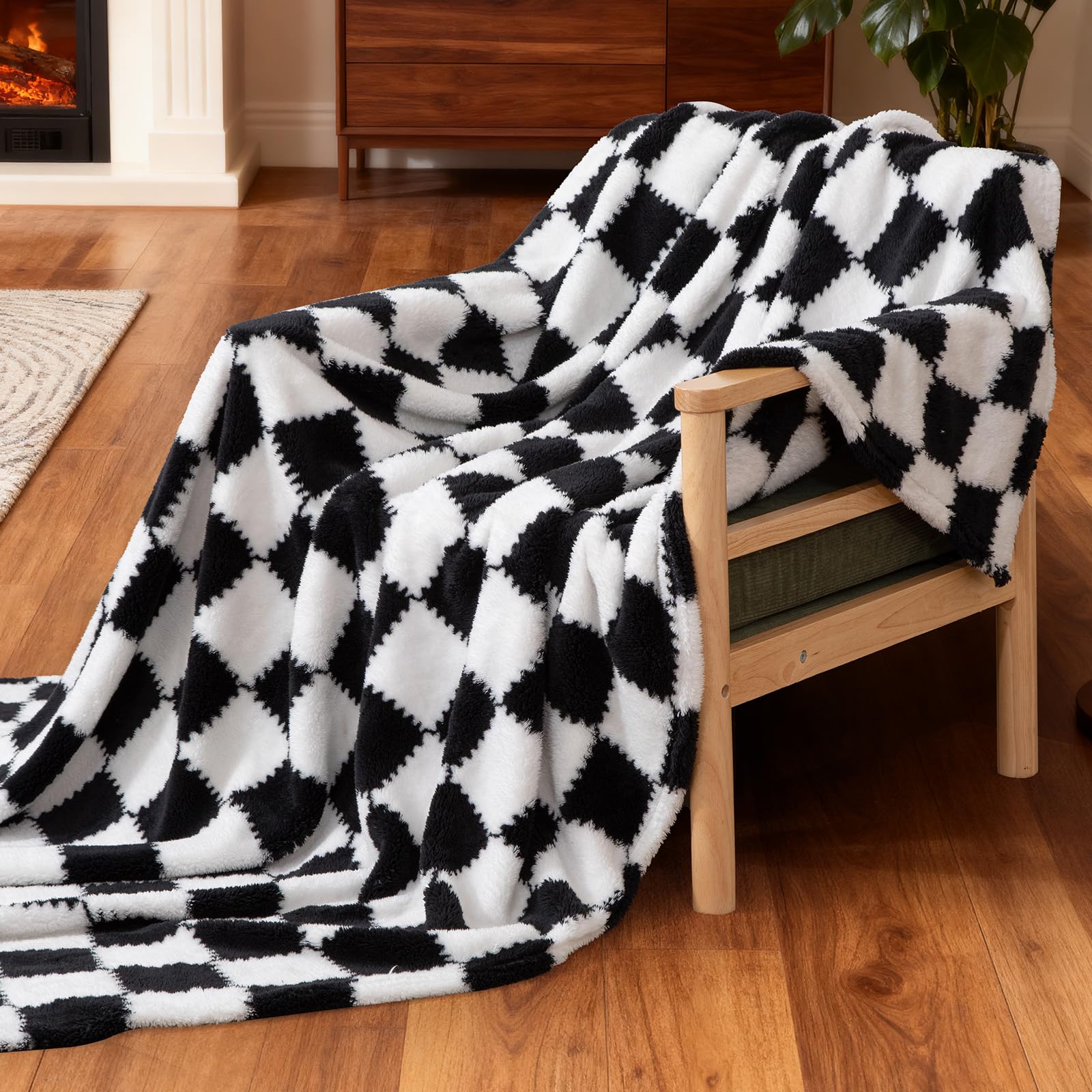 Plaid Flannel Fleece Throw Blanket with Long-Pile Jacquard Texture