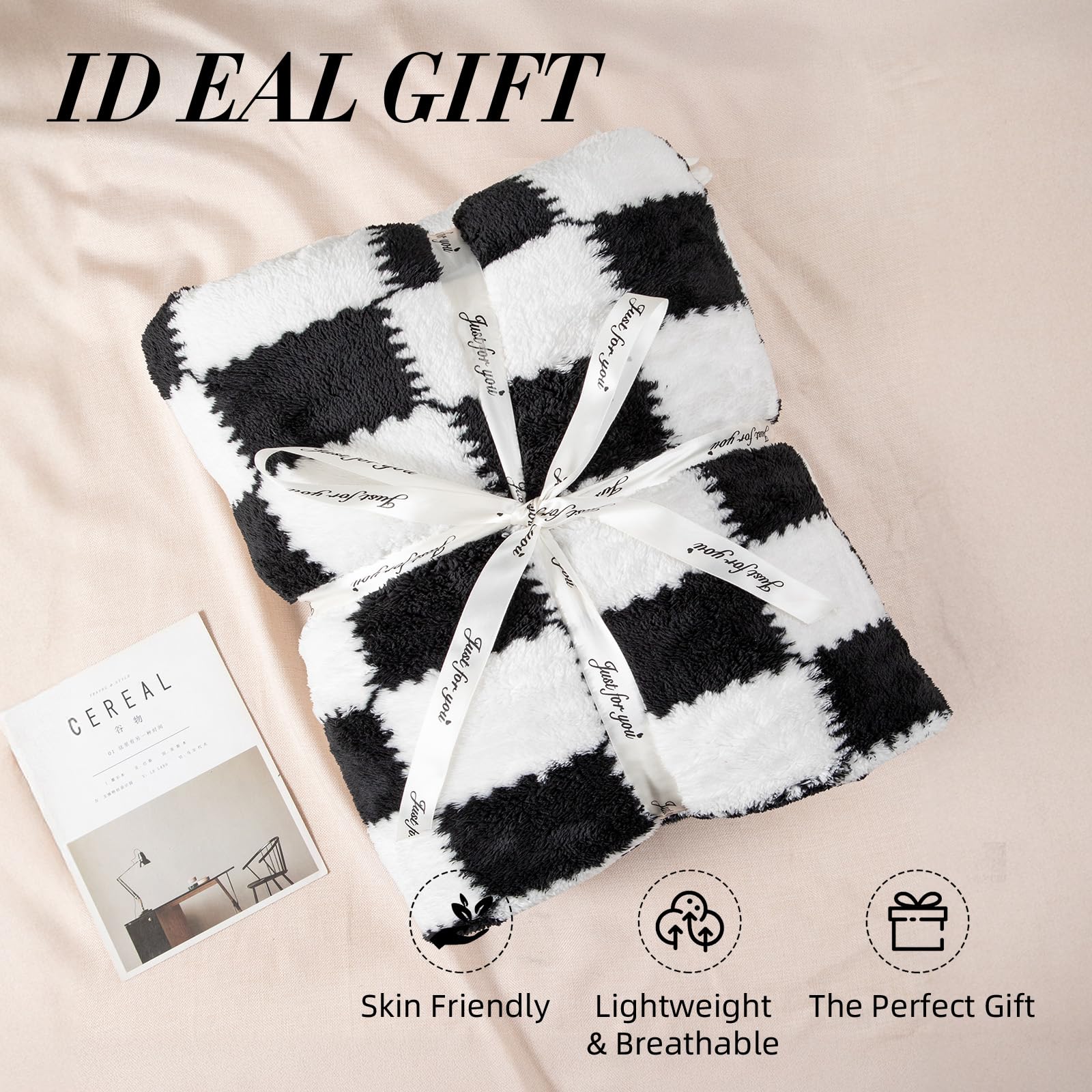 Plaid Flannel Fleece Throw Blanket with Long-Pile Jacquard Texture