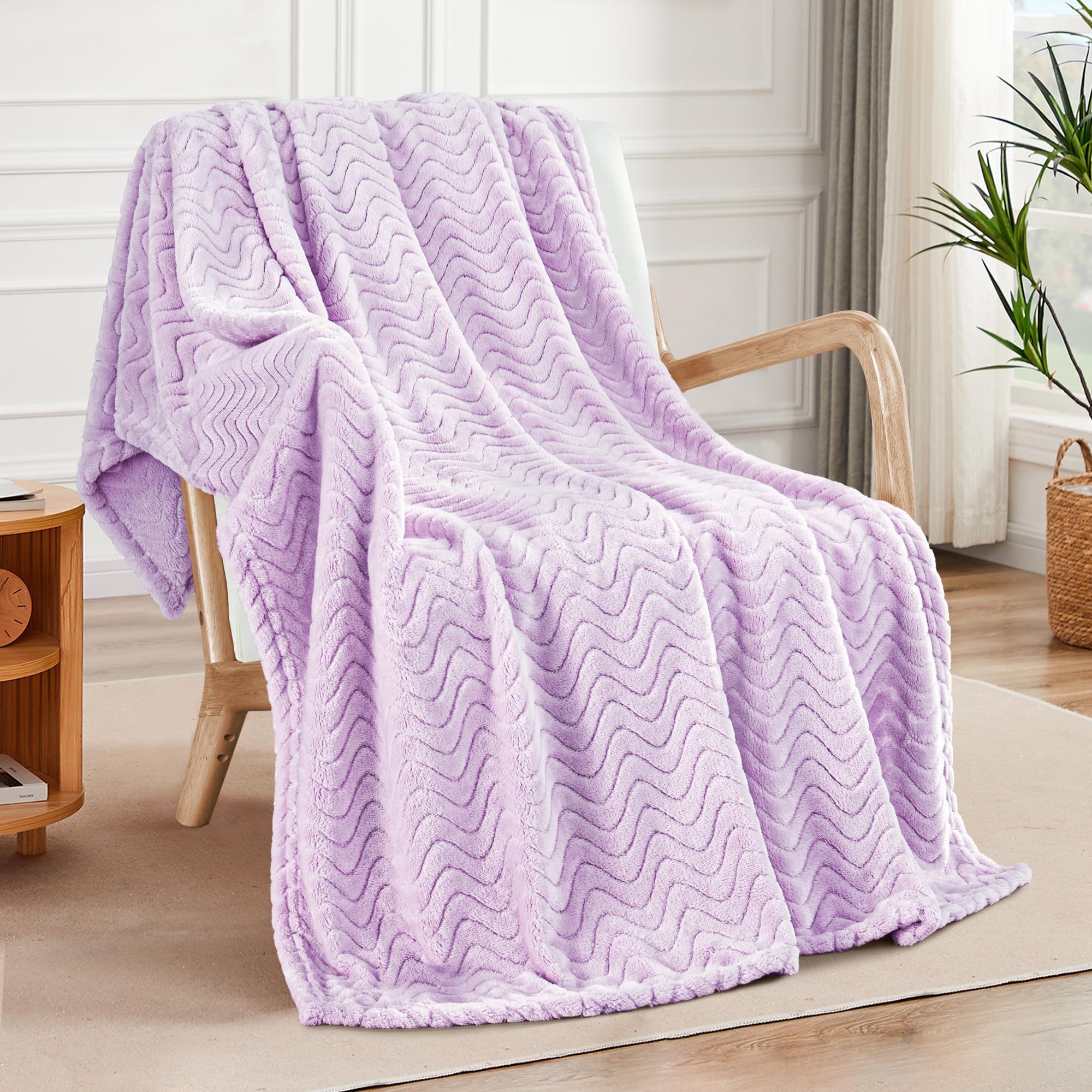 Wavy Textured Flannel Fleece Throw Blanket