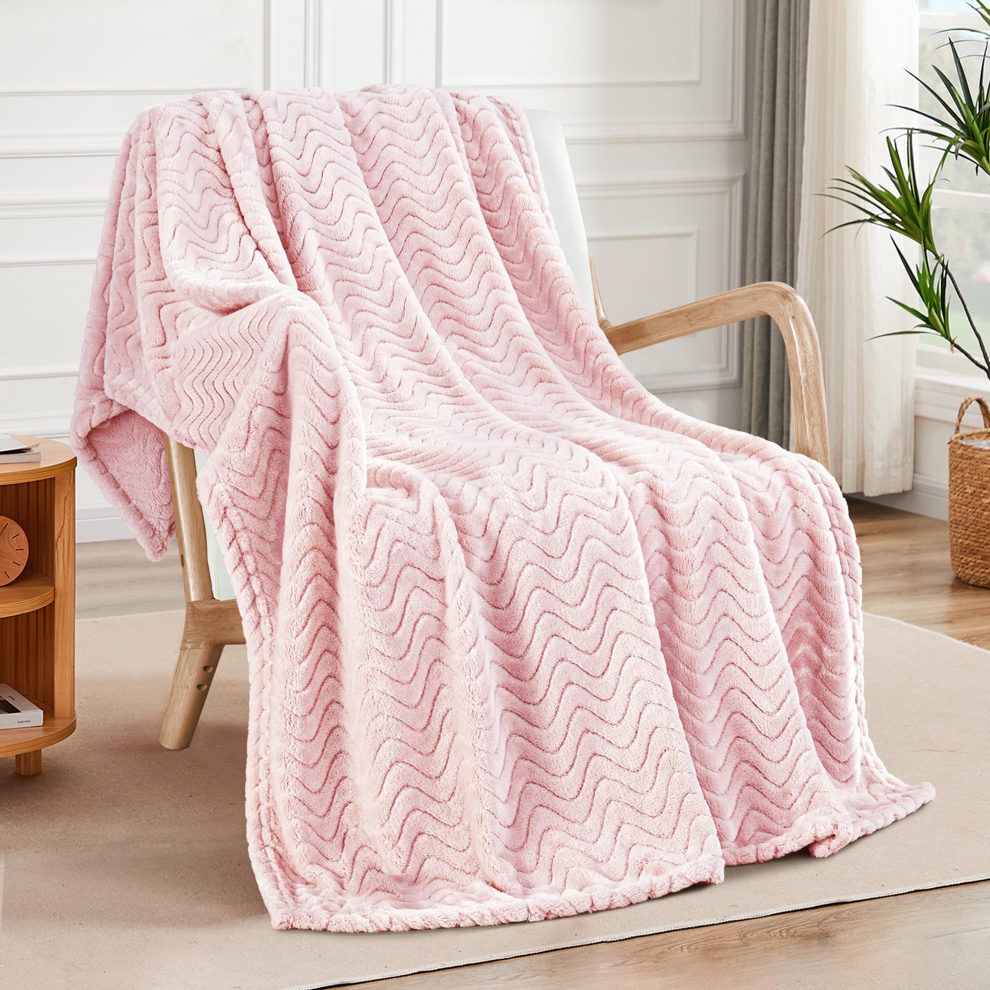 Wavy Textured Flannel Fleece Throw Blanket