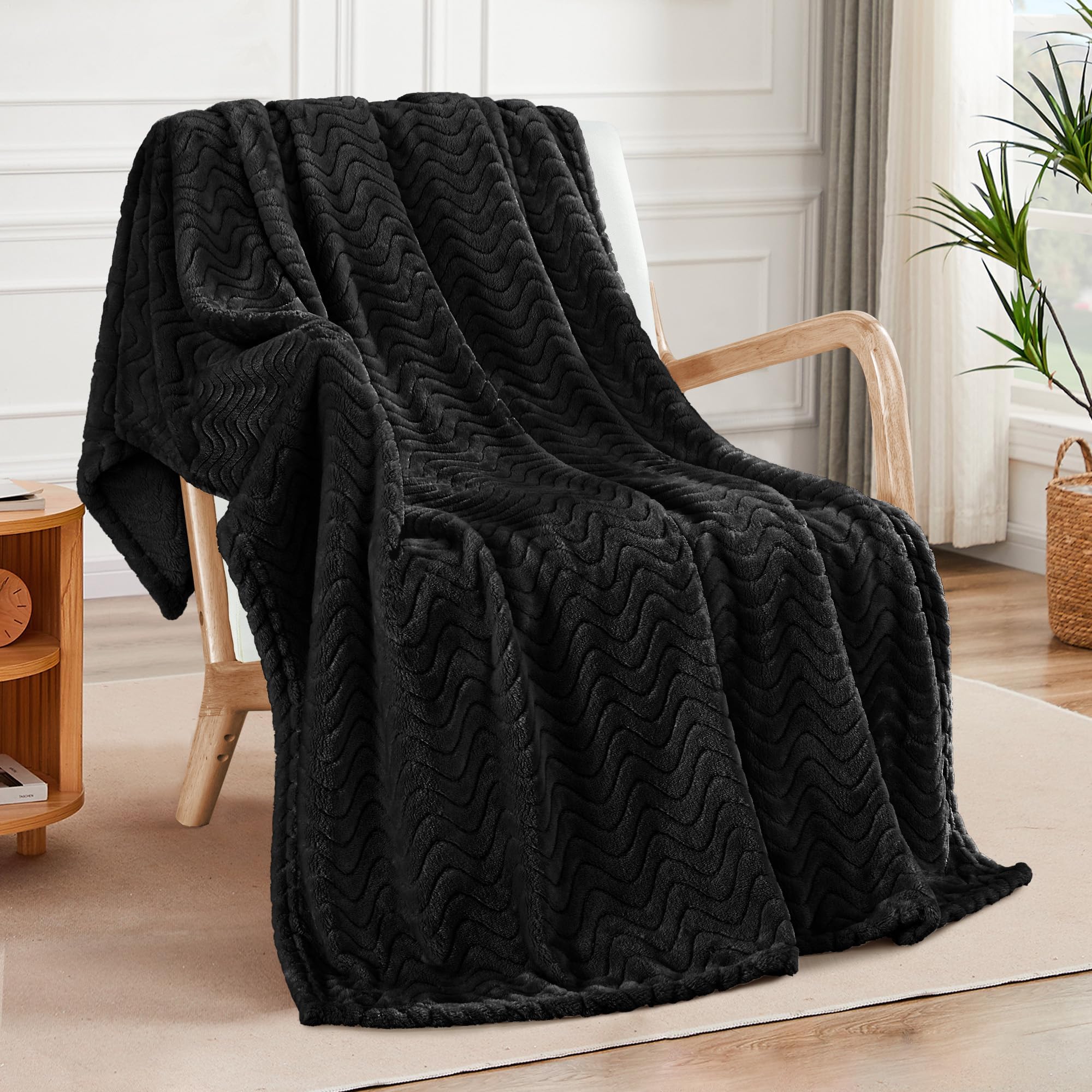 Wavy Textured Flannel Fleece Throw Blanket