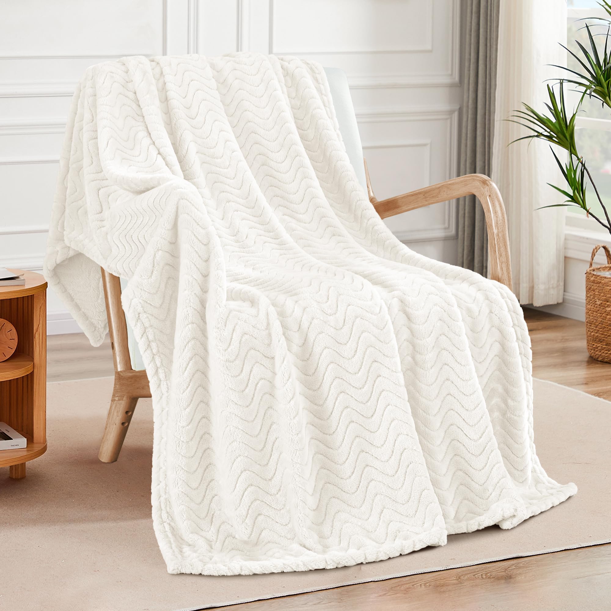 Wavy Textured Flannel Fleece Throw Blanket