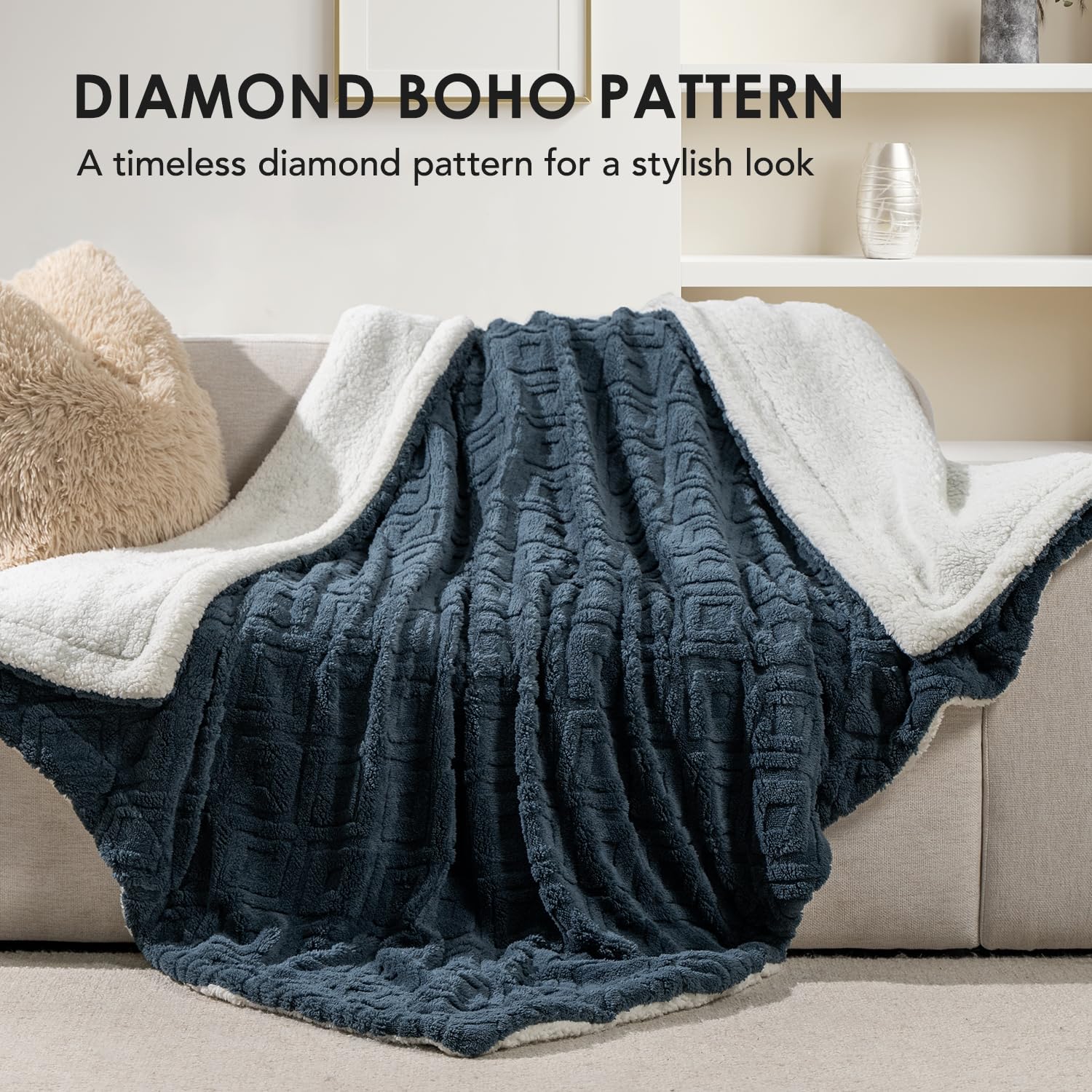 Bohemian Diamond Pattern Sherpa Throw Blanket