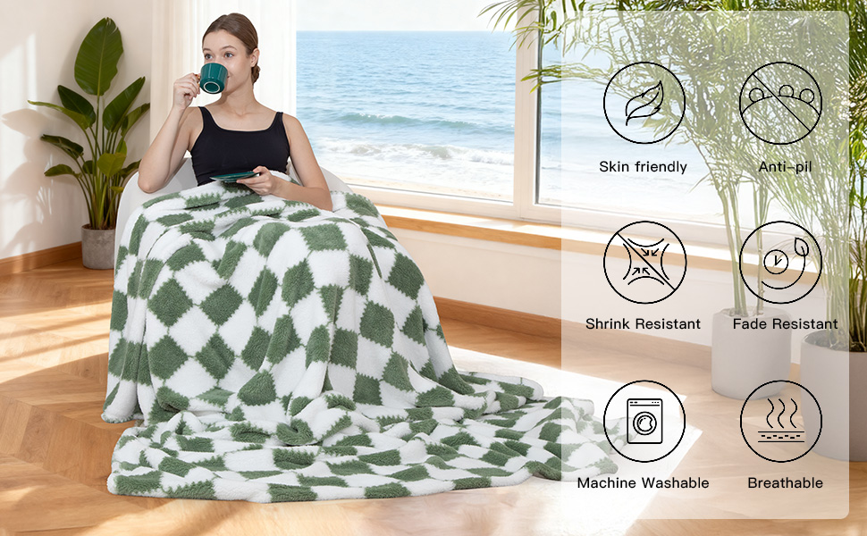 Plaid Flannel Fleece Throw Blanket with Long-Pile Jacquard Texture