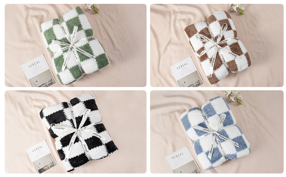 Plaid Flannel Fleece Throw Blanket with Long-Pile Jacquard Texture