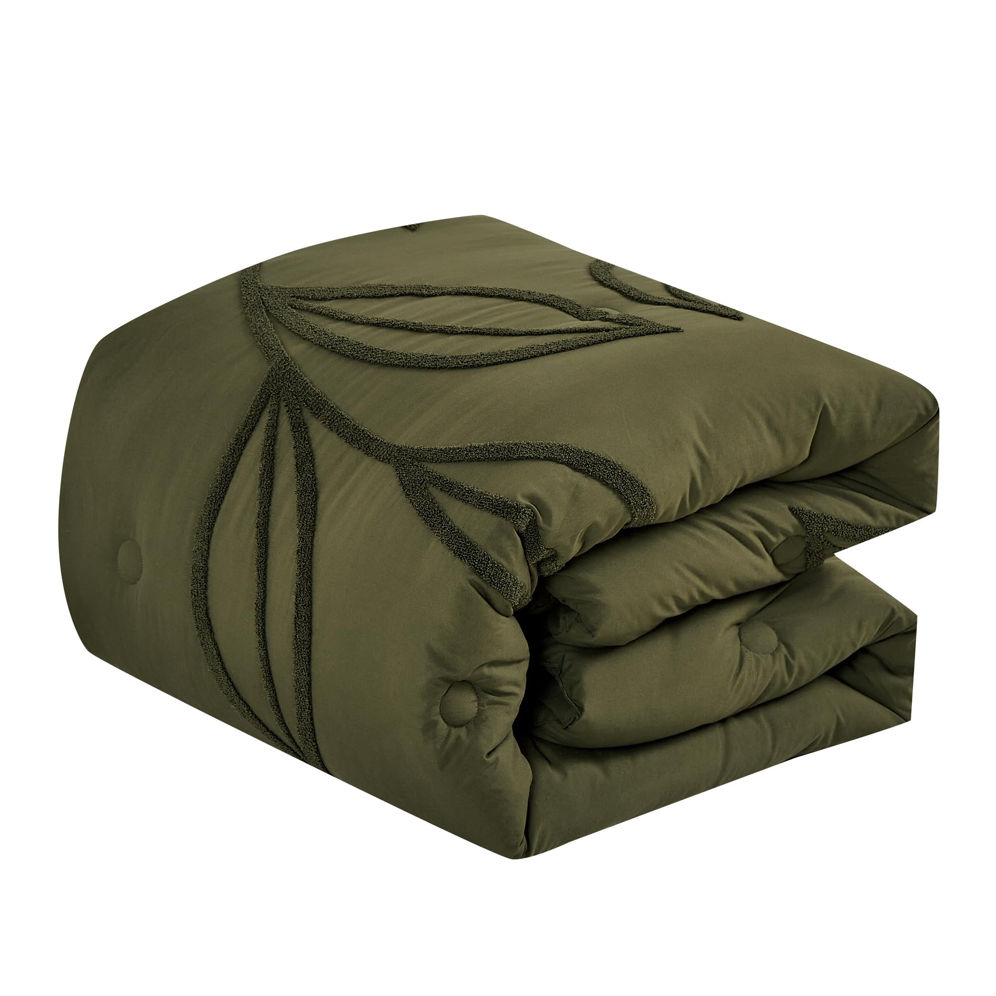 Premium Cotton Chenille Leaf Embroidered Quilt Set – Olive Green, Soft, and Year-Round Comfort
