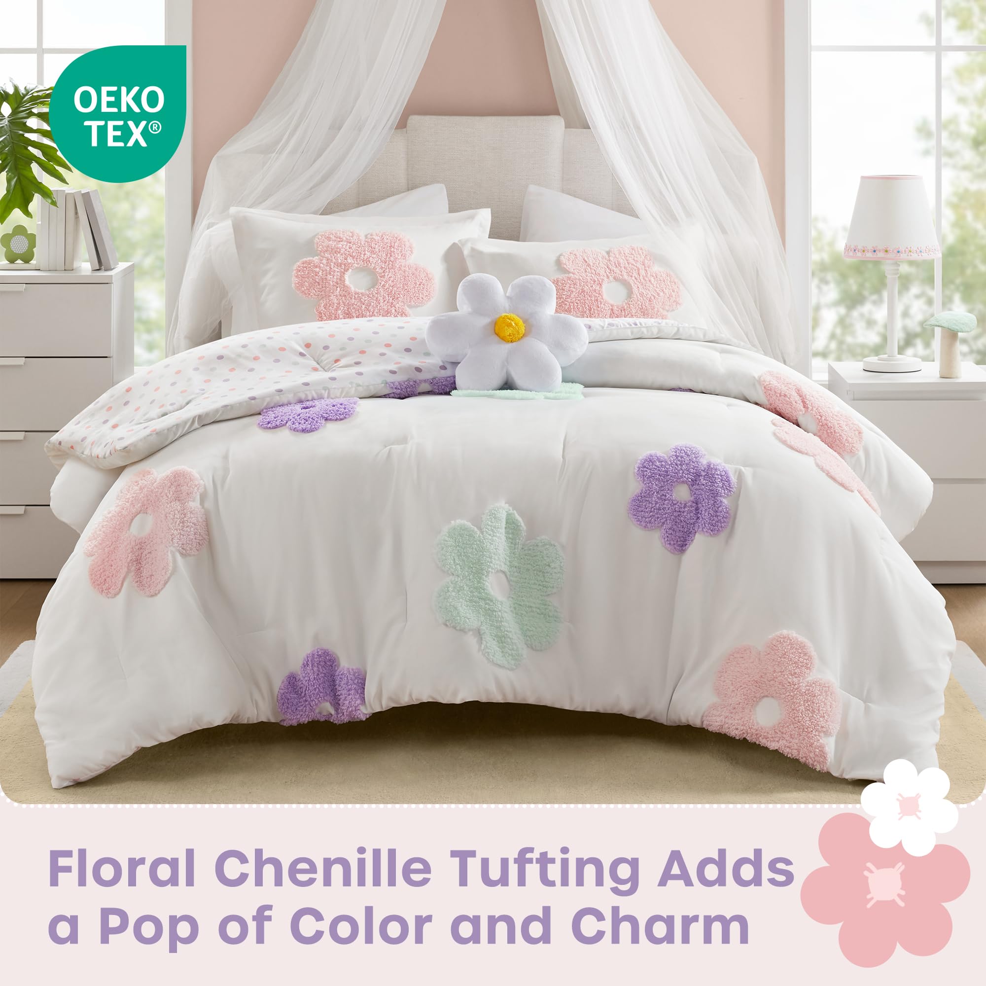 Tufted Chenille Floral Comforter Set – Playful Colors & Cozy All-Season Feel
