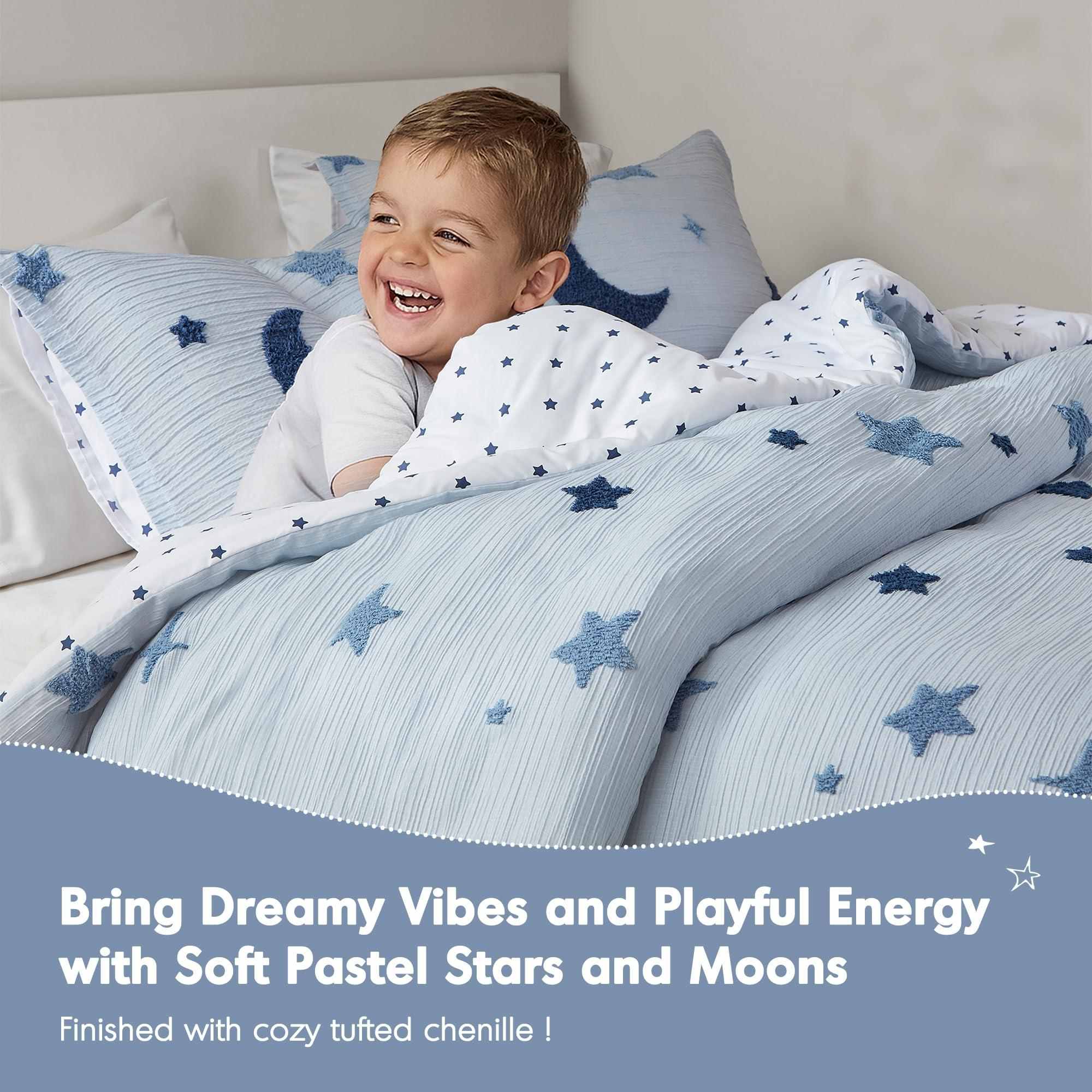 Tufted Chenille Star & Moon Comforter Set – Pastel Galaxy Design for Kids