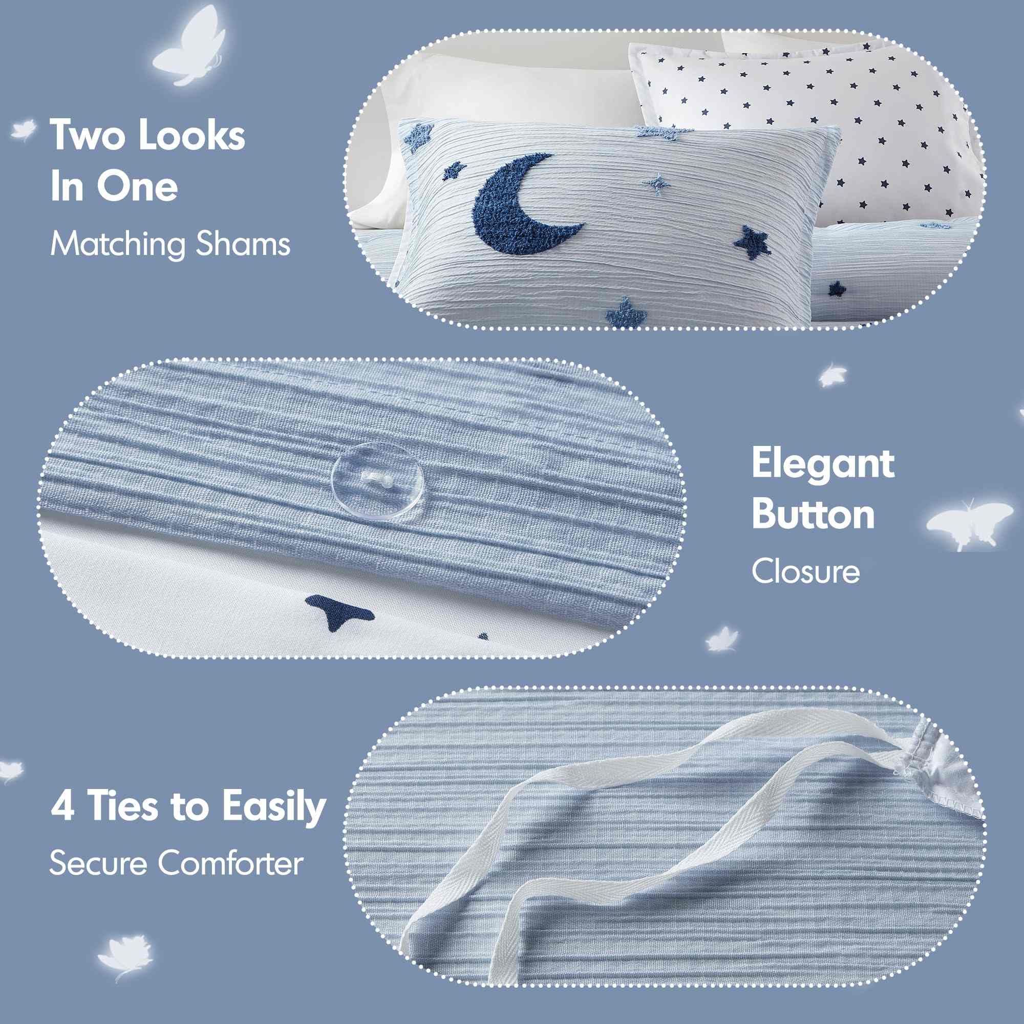 Tufted Chenille Star & Moon Comforter Set – Pastel Galaxy Design for Kids