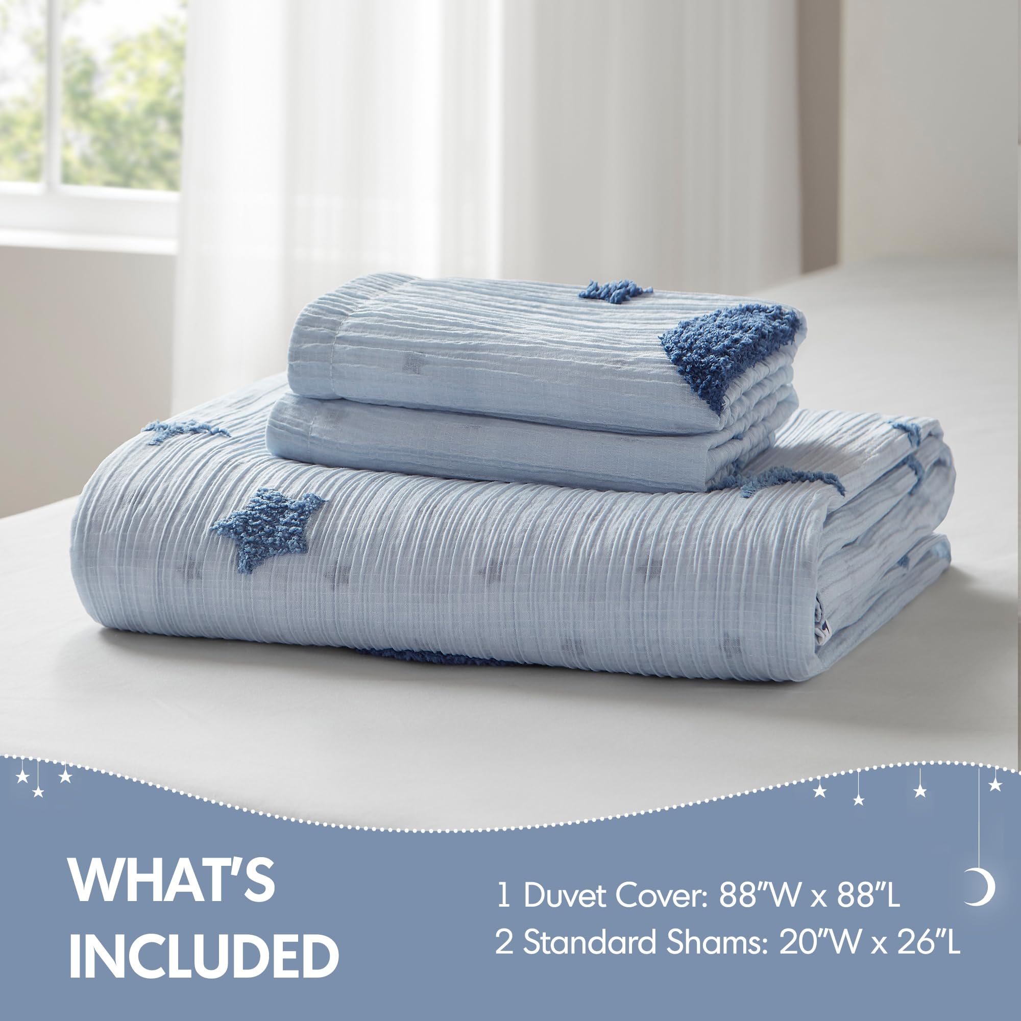 Tufted Chenille Star & Moon Comforter Set – Pastel Galaxy Design for Kids