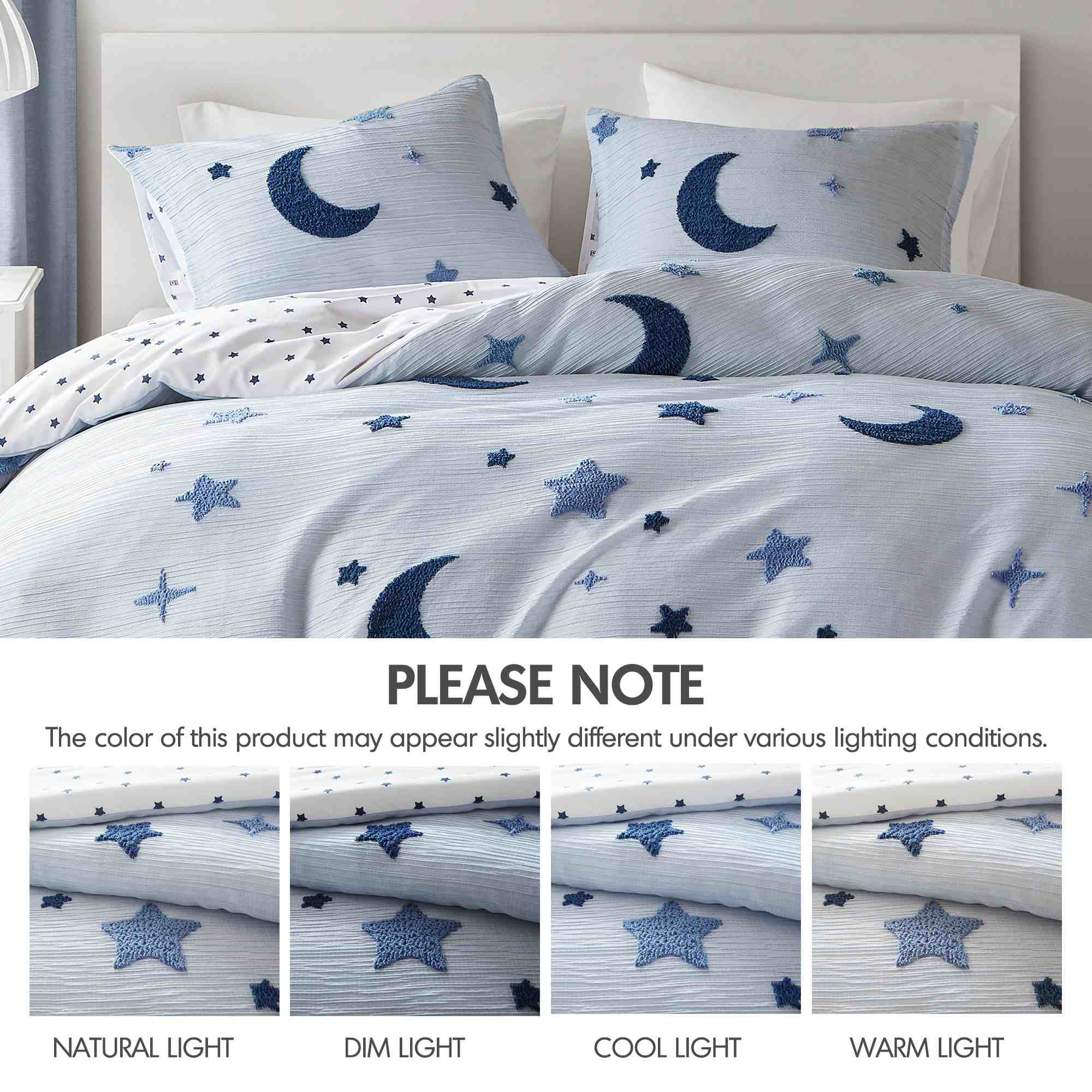 Tufted Chenille Star & Moon Comforter Set – Pastel Galaxy Design for Kids