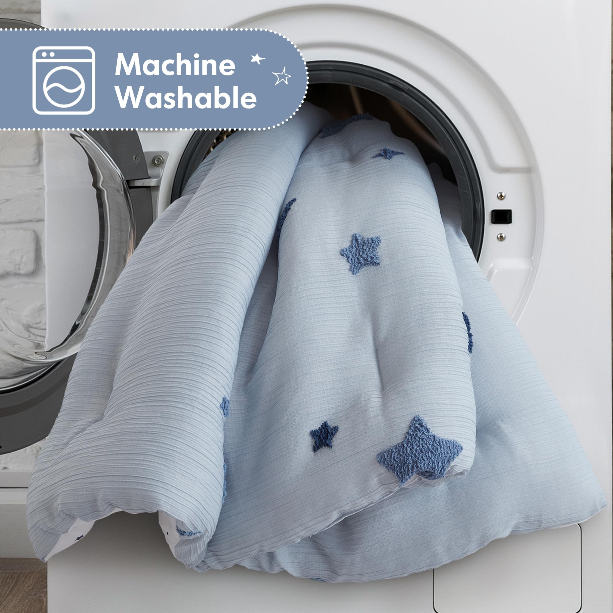 Tufted Chenille Star & Moon Comforter Set – Pastel Galaxy Design for Kids