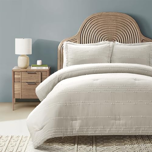 Striped Cut-Pile Jacquard Comforter Set – Neutral Tones & All-Season Comfort
