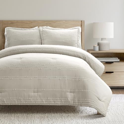Striped Cut-Pile Jacquard Comforter Set – Neutral Tones & All-Season Comfort
