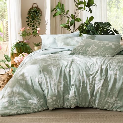 Floral Sage Print Comforter Set – Soft Brushed Microfiber & Bohemian Style