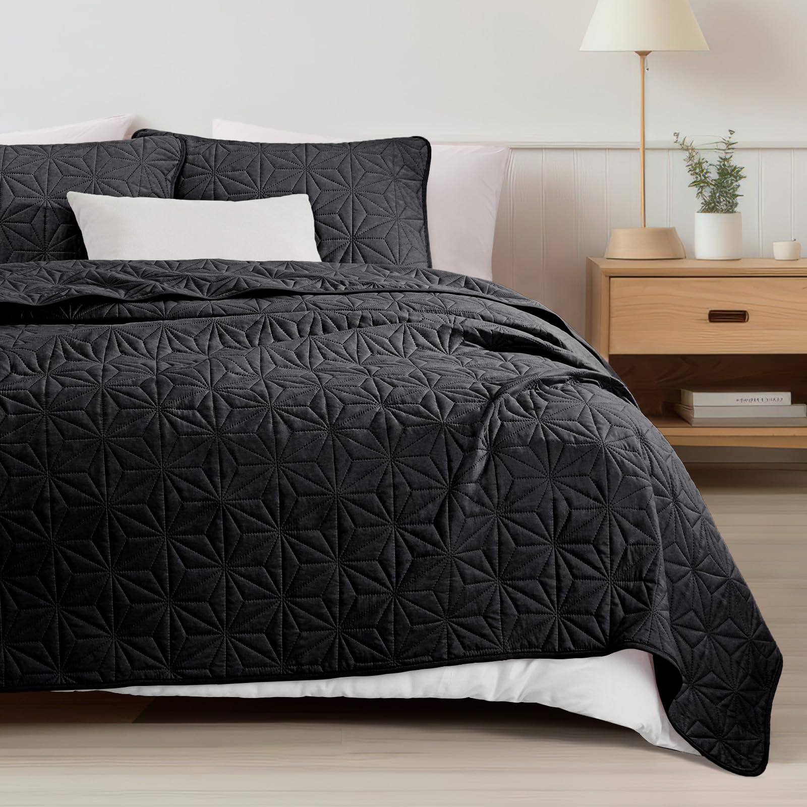 Modern Geometric Ultrasonic Bedspread Set – Lightweight Microfiber Coverlet