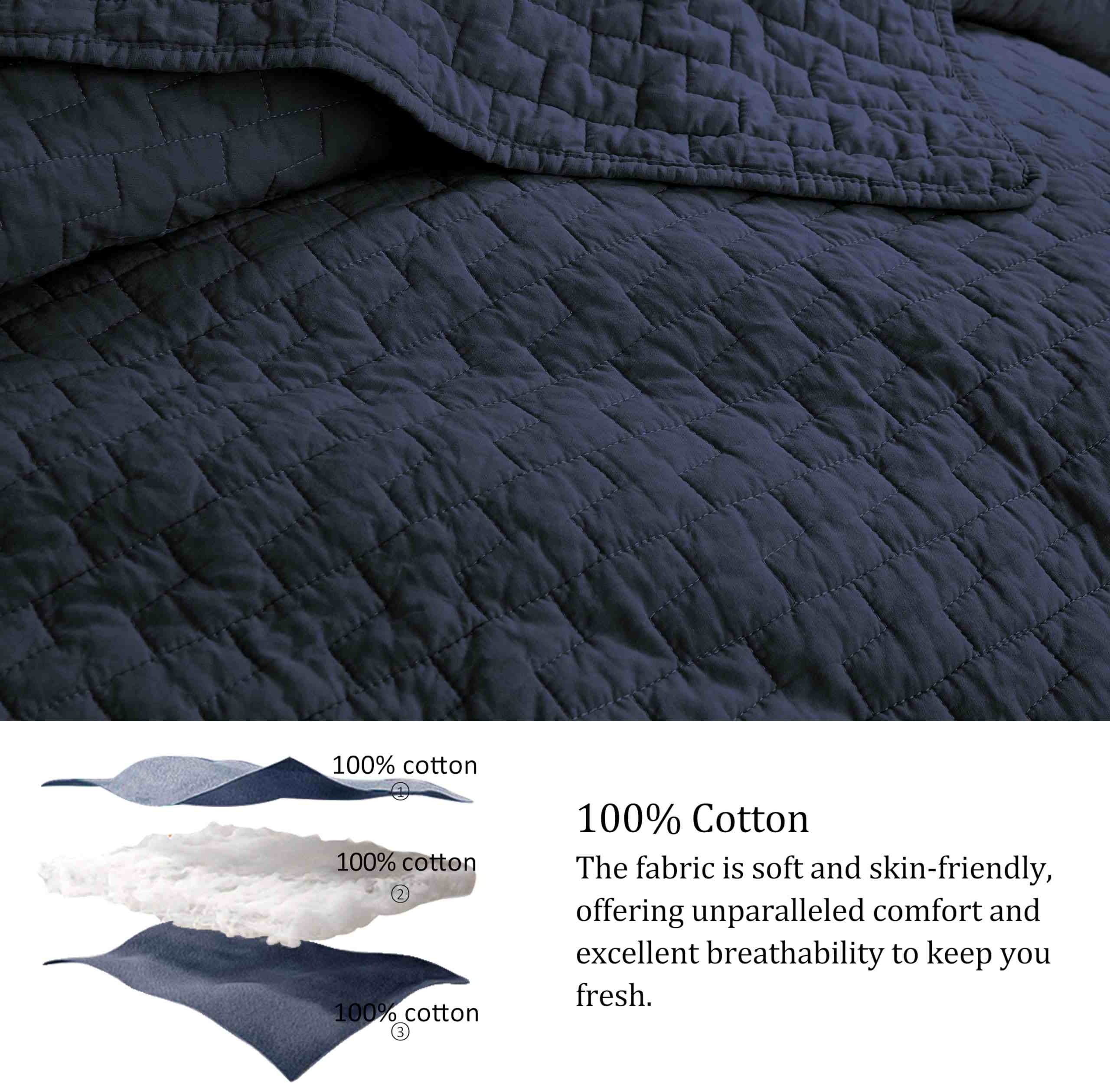 Pure Cotton Quilted Bedspread Set – Modern Pattern 3-Piece Bedding Collection