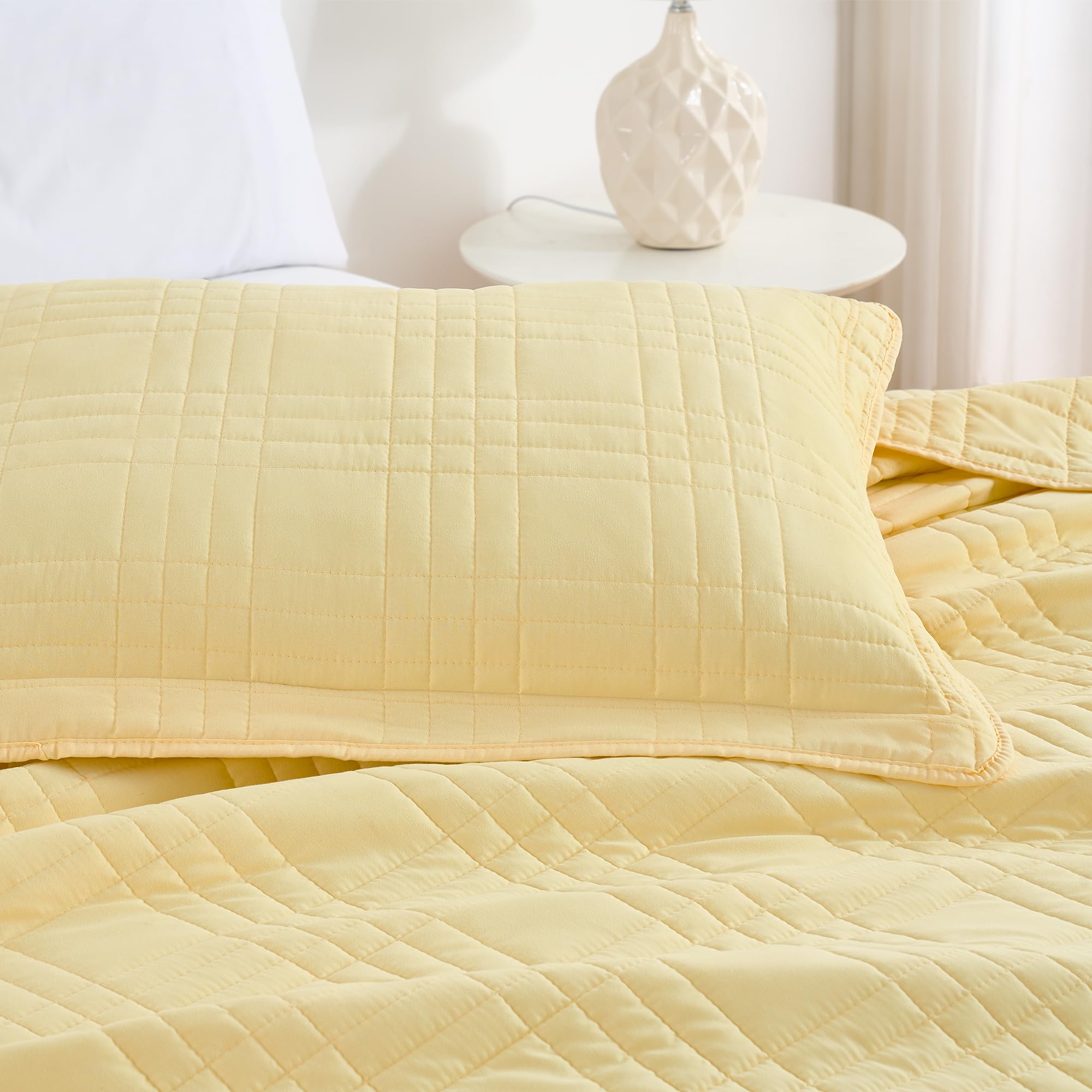 Microfiber Quilted Bedspread Set – Grid Stitch 3-Piece Bedding Collection