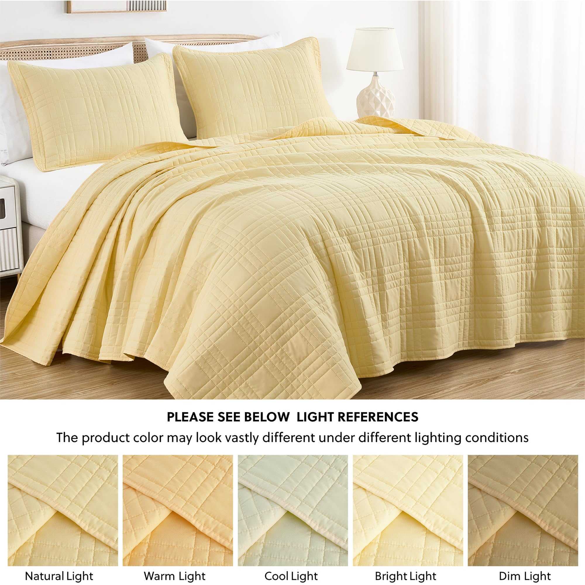 Microfiber Quilted Bedspread Set – Grid Stitch 3-Piece Bedding Collection