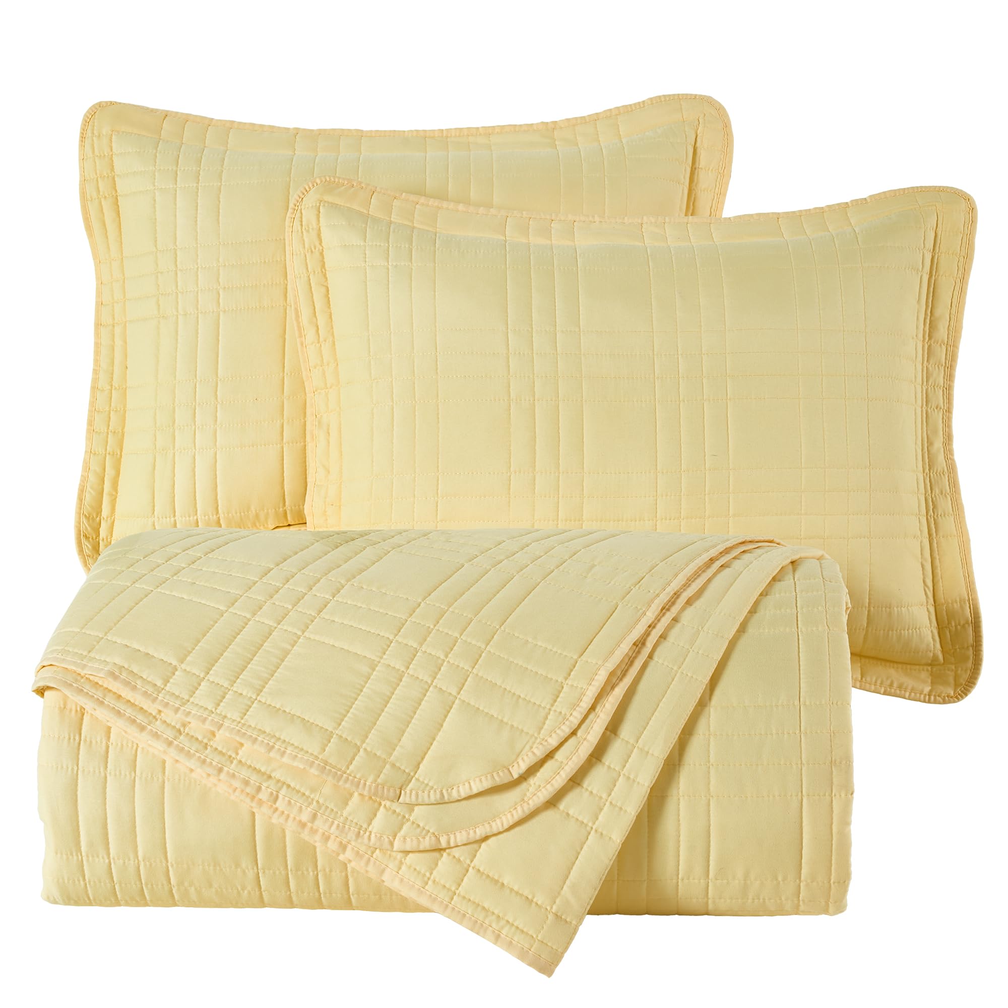 Microfiber Quilted Bedspread Set – Grid Stitch 3-Piece Bedding Collection