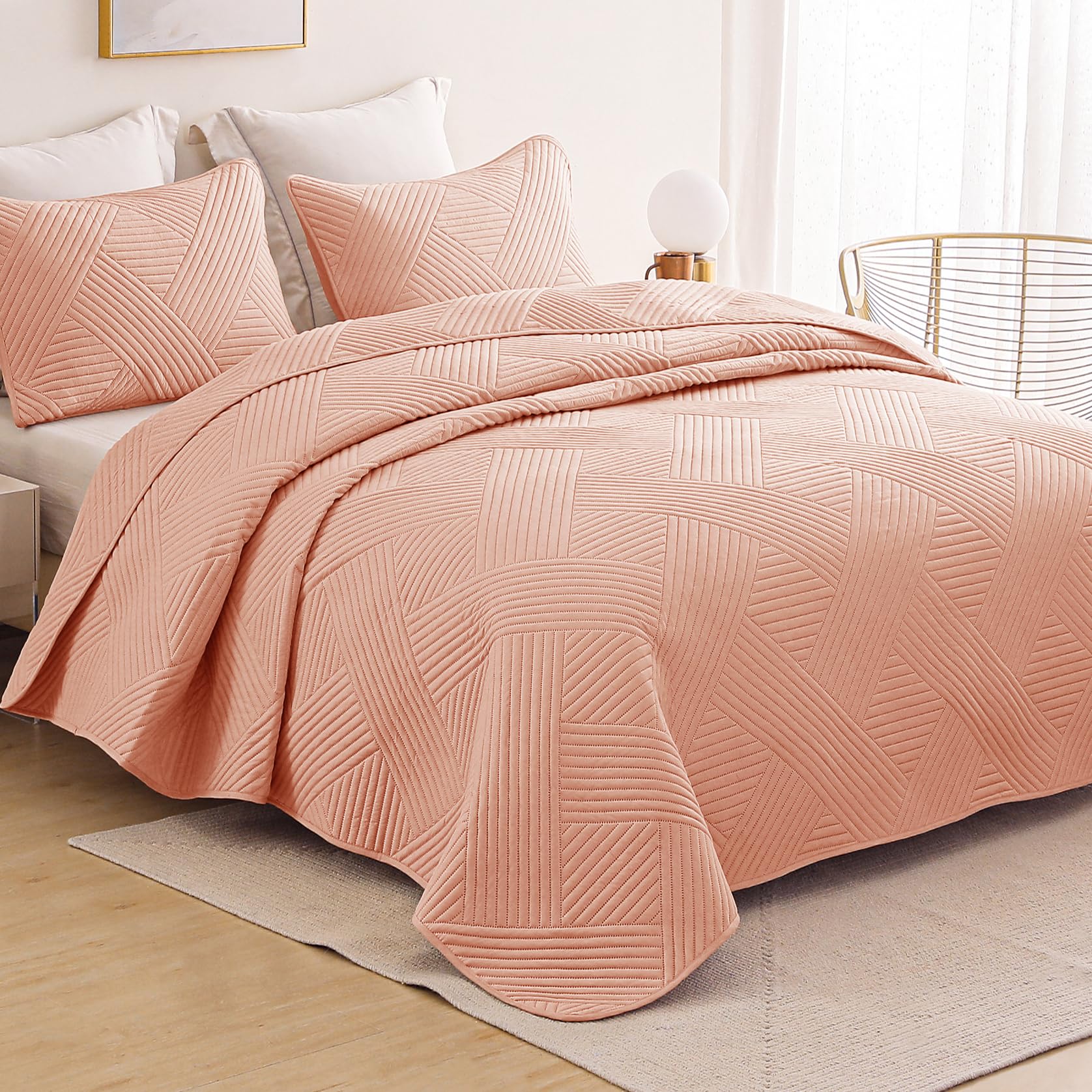 Modern Geometric Ultrasonic Bedspread Set – Lightweight Microfiber Coverlet