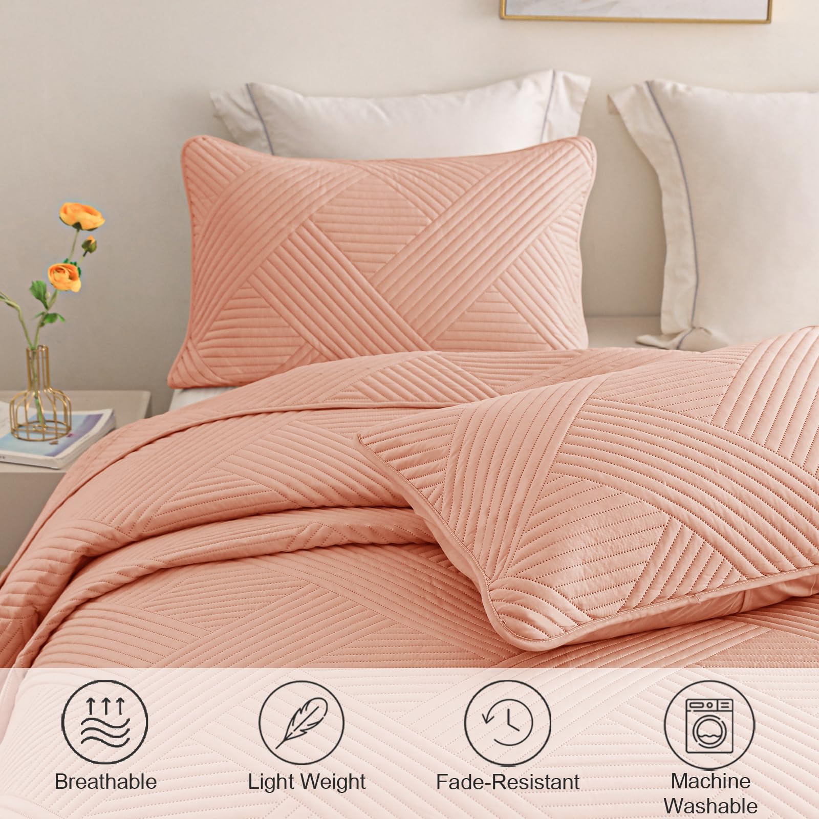 Modern Geometric Ultrasonic Bedspread Set – Lightweight Microfiber Coverlet