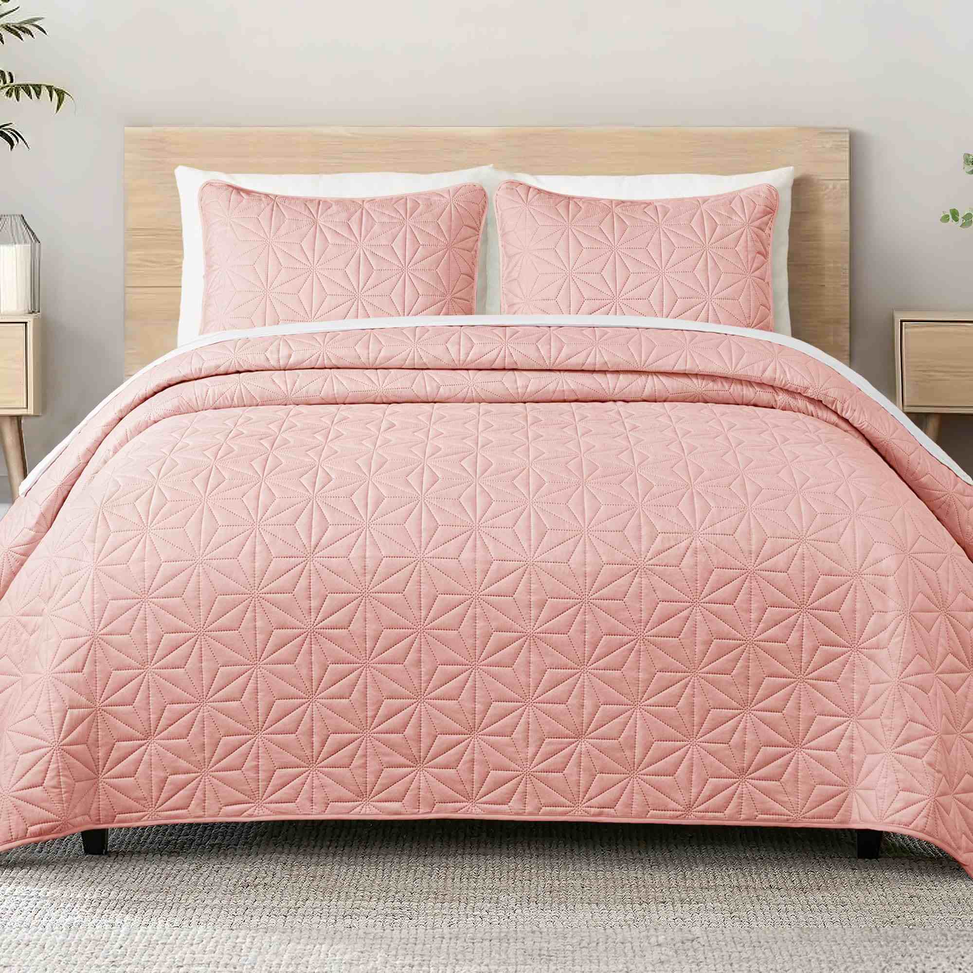 Modern Geometric Ultrasonic Bedspread Set – Lightweight Microfiber Coverlet