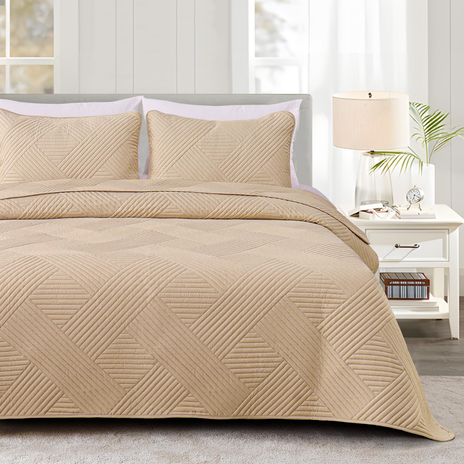 Modern Geometric Ultrasonic Bedspread Set – Lightweight Microfiber Coverlet