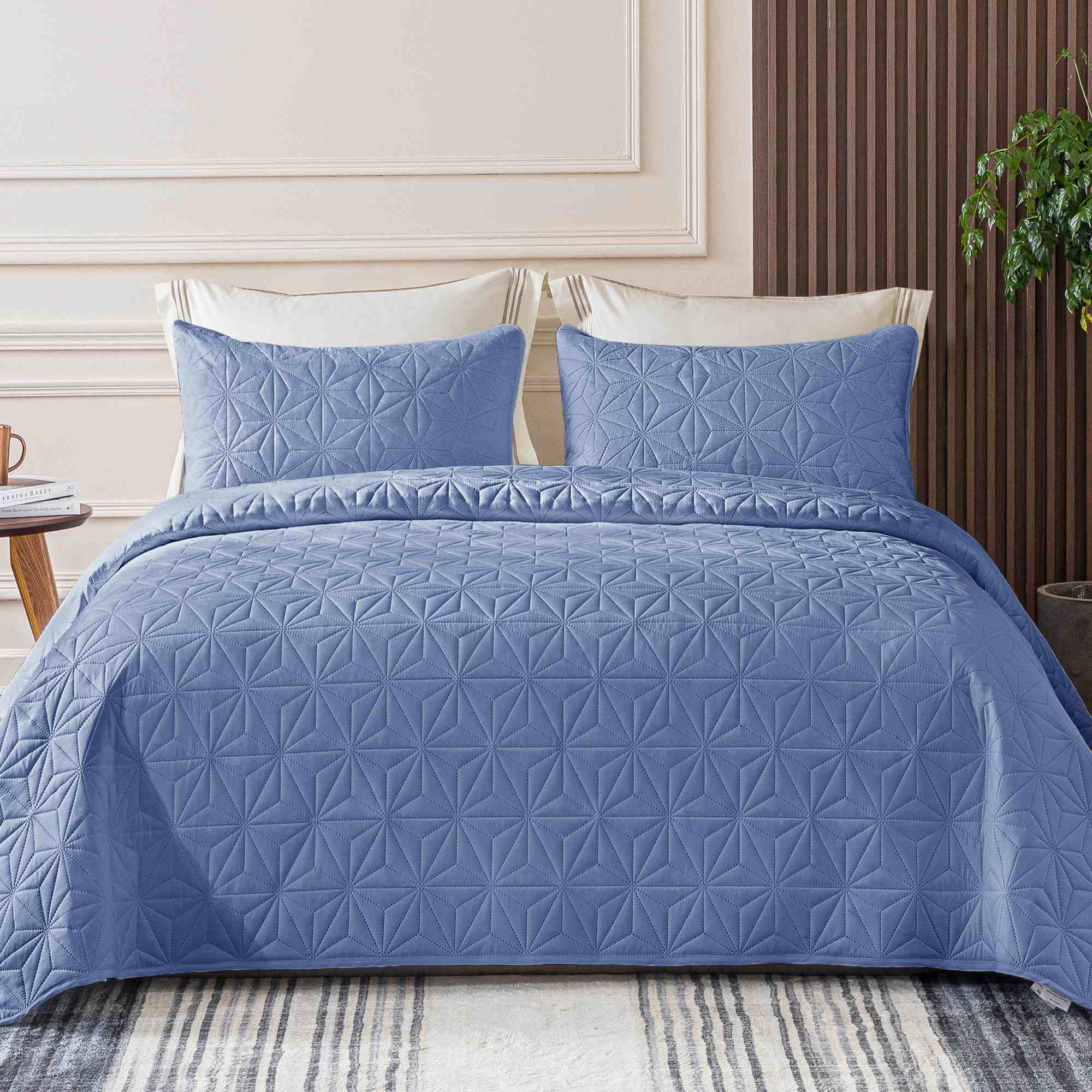 Modern Geometric Ultrasonic Bedspread Set – Lightweight Microfiber Coverlet