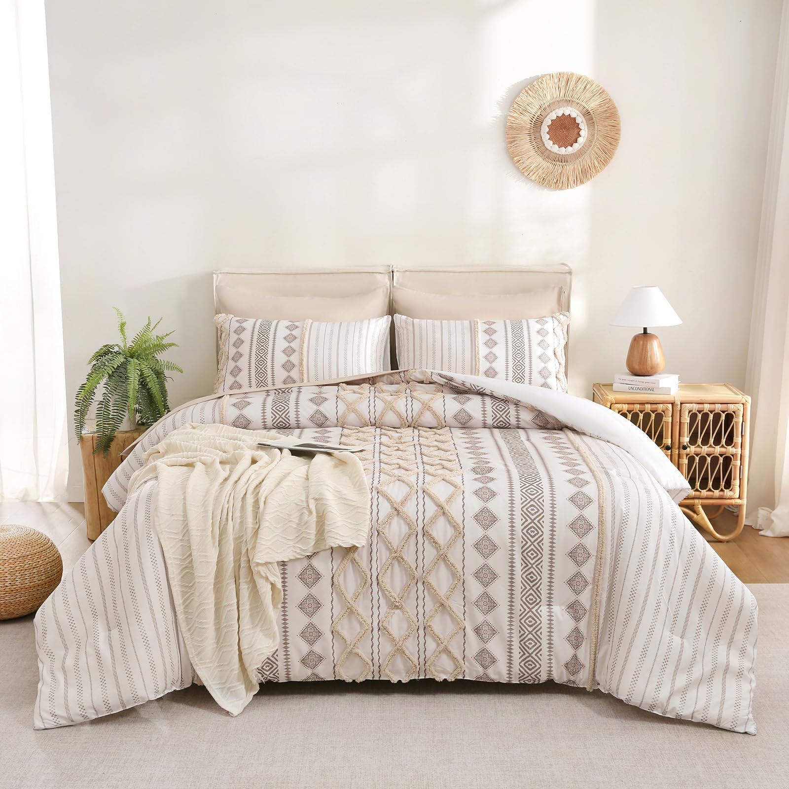 Aztec Western Tufted Comforter Set – Bohemian Farmhouse Style 3-Piece Bedding Collection